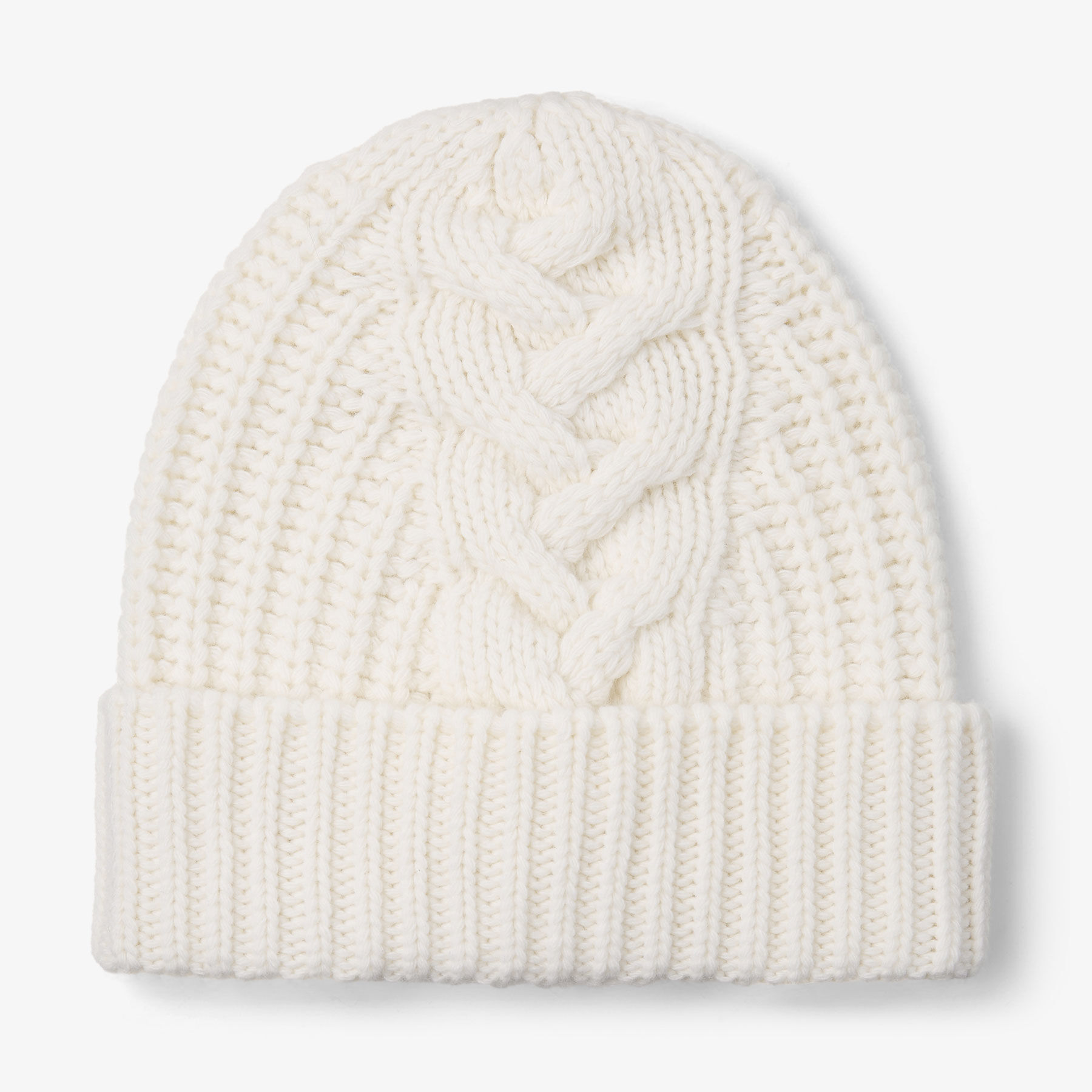 Yuki Cable | Latte Cable Knit Beanie with Leather Logo Tag | JIMMY