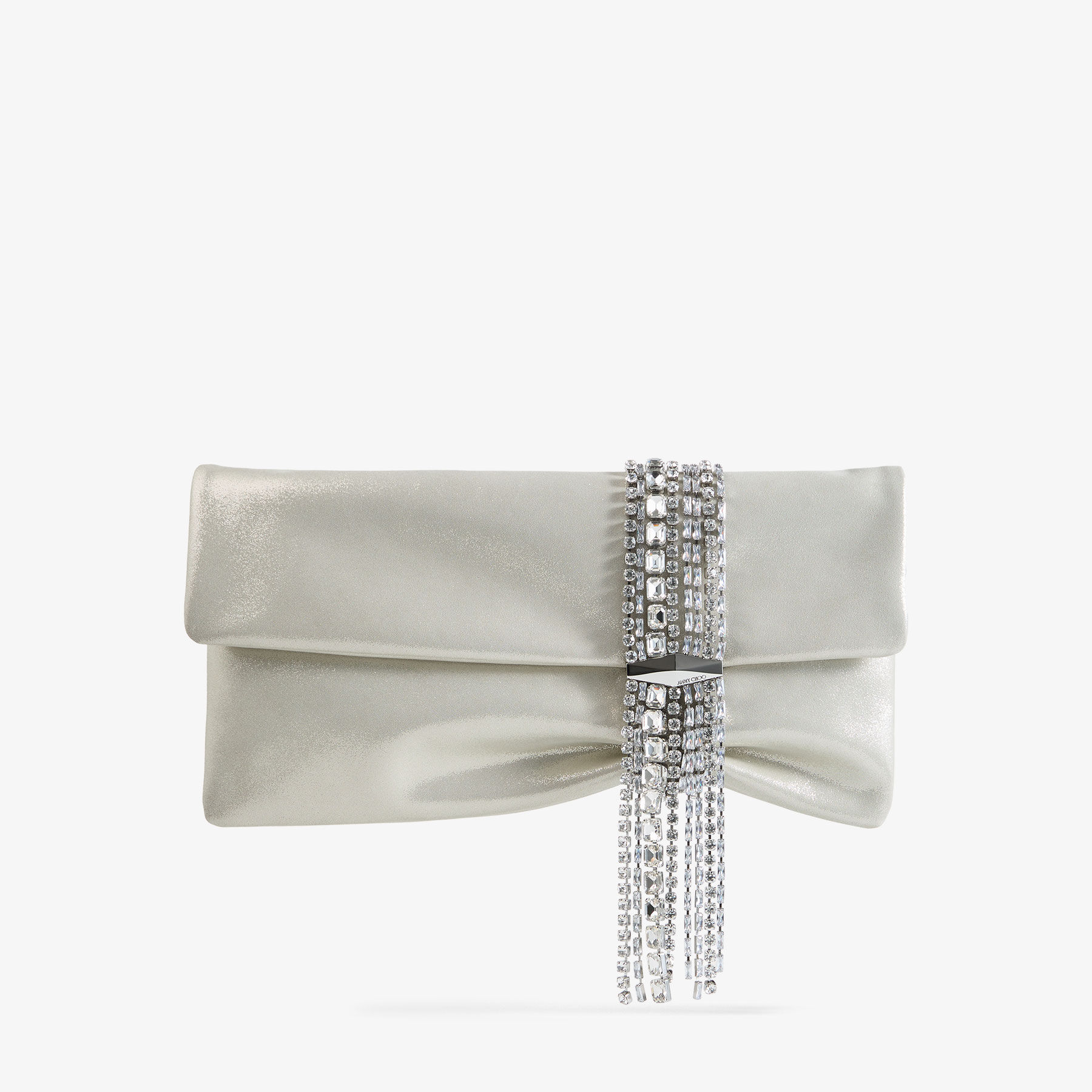 Zandra | Light Soft Gold Shimmer Suede Clutch with Chain Bracelet