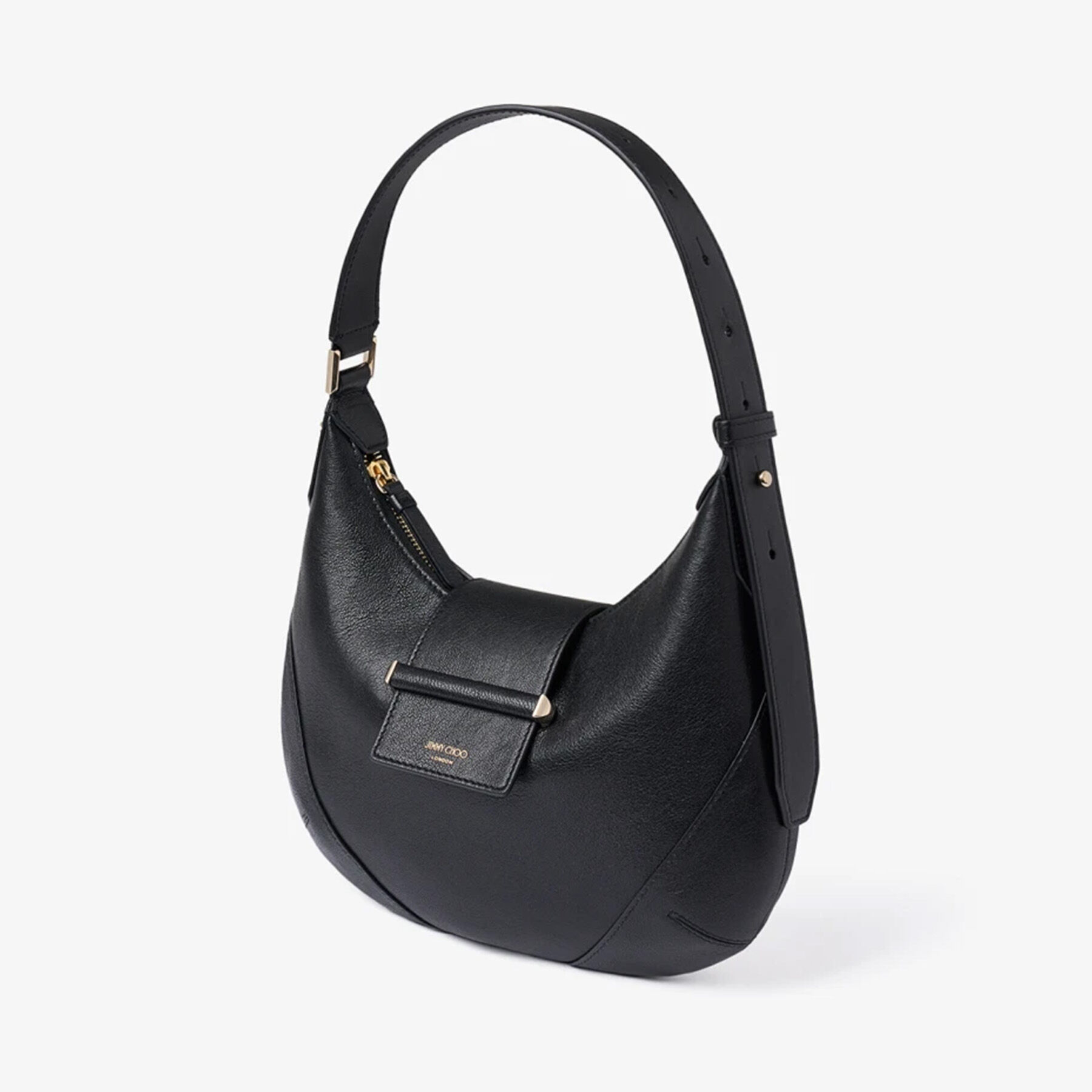 Bar Hobo Small | Black Biker Leather Shoulder Bag | JIMMY CHOO