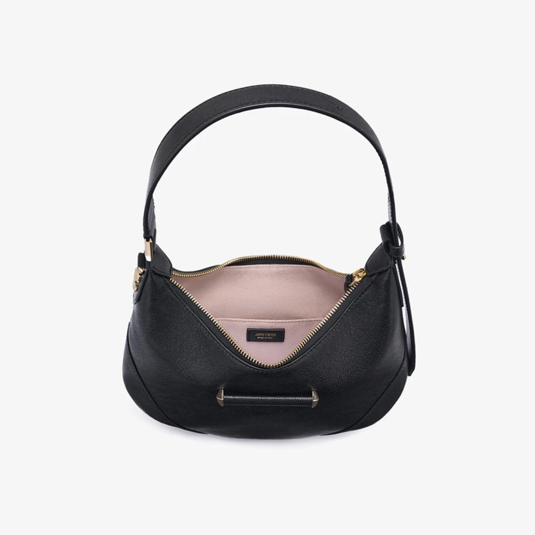 Bar Hobo Small | Black Biker Leather Shoulder Bag | JIMMY CHOO