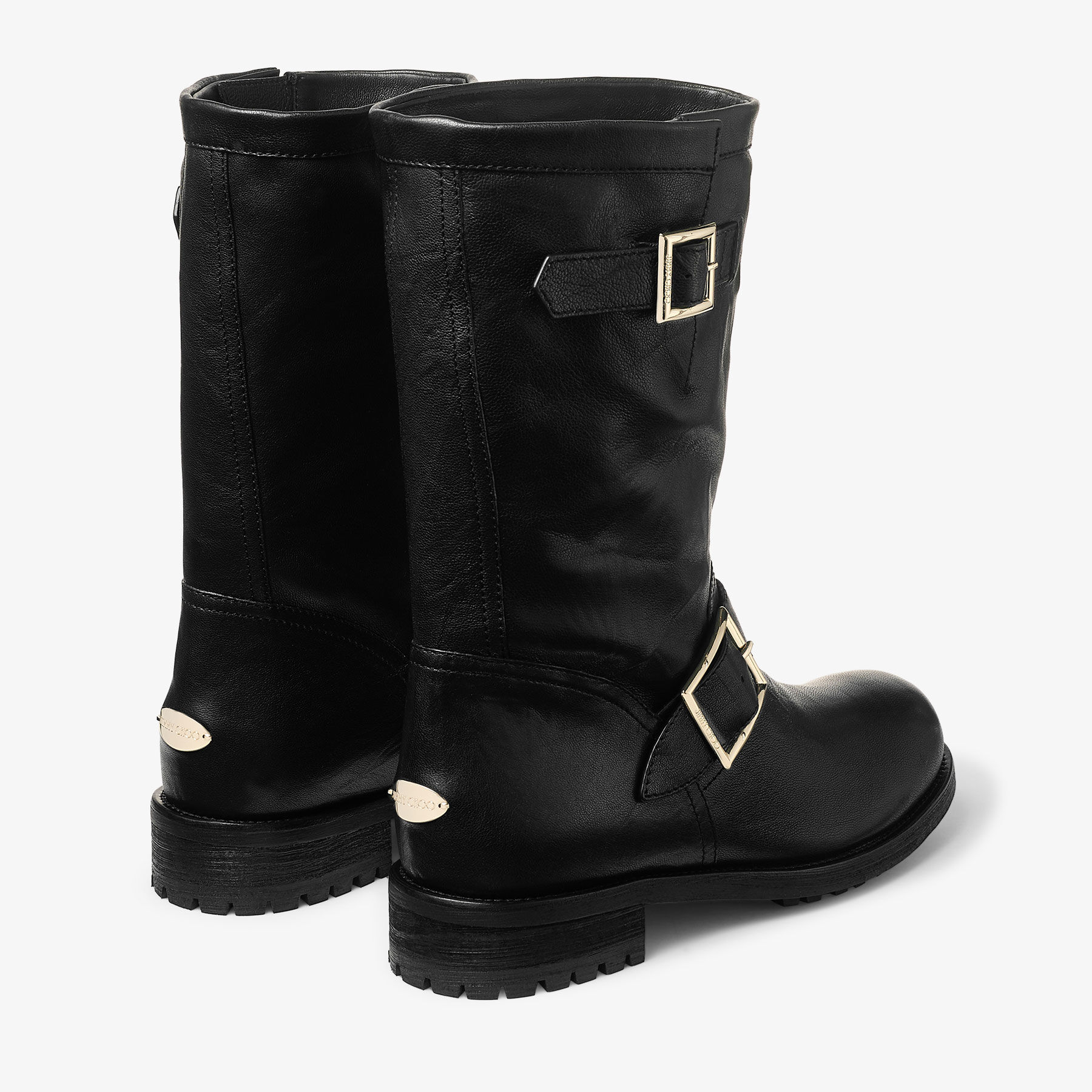 バイカー ミッド | ブラック バイカーレザー・アンクルブーツ | ジミー