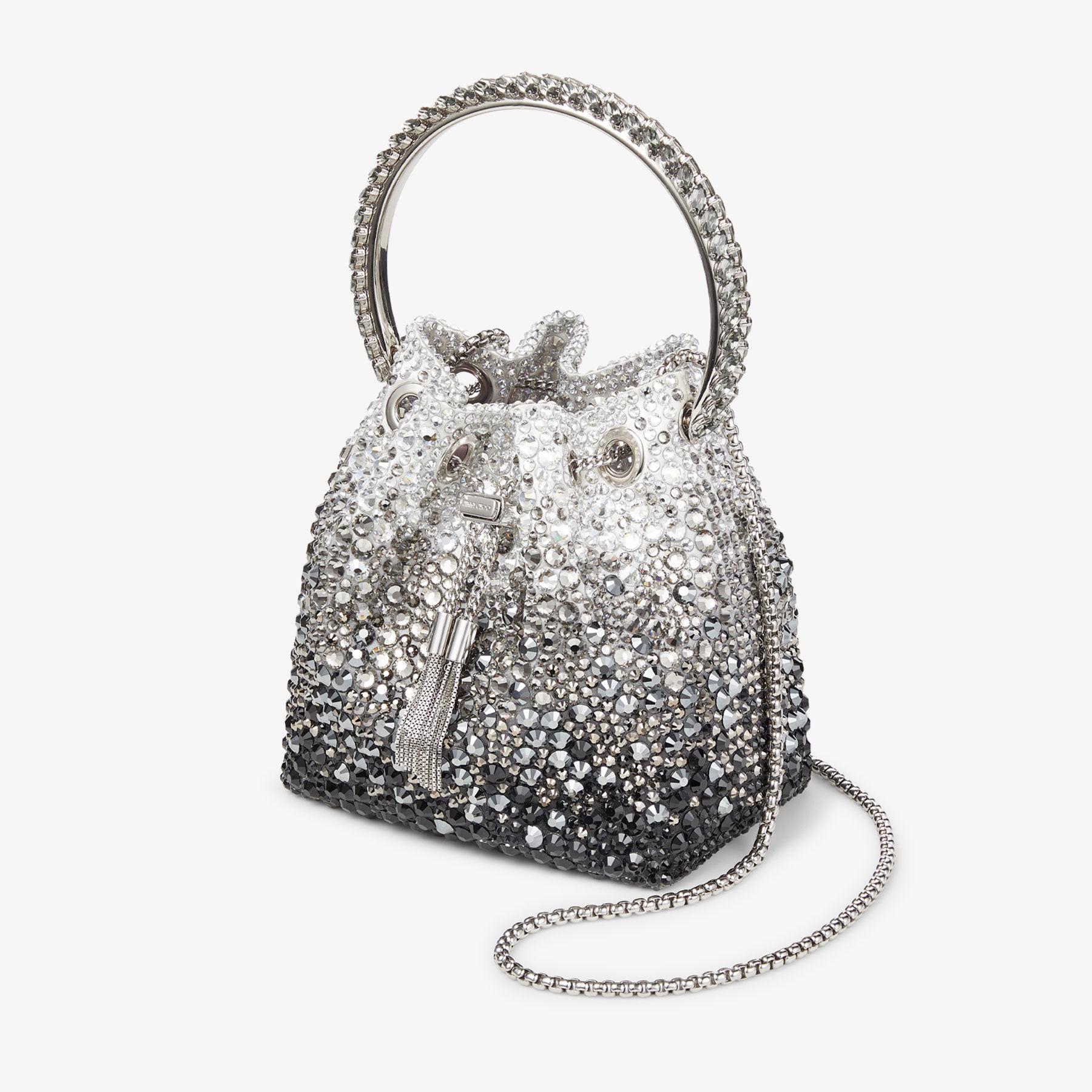 BON BON | Black Satin Bag with Crystals | JIMMY CHOO