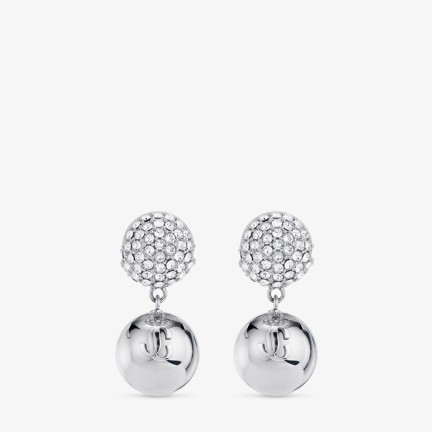 JIMMY CHOO☆ ダブルスフィア ピアス シルバー ロゴ ダブルスフィア ピアス | シルバー クリスタル・スフィアピアス
