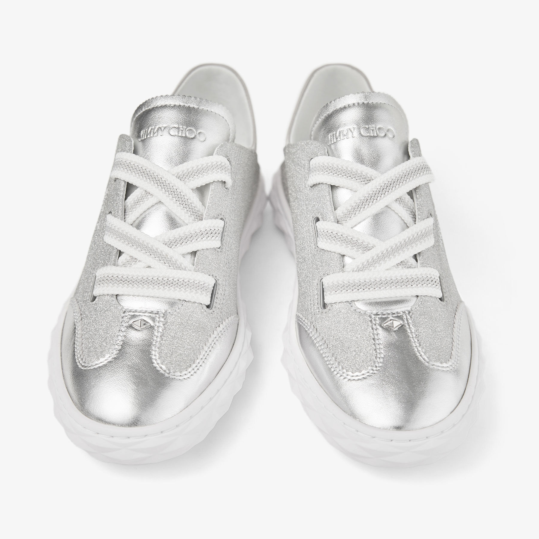Jimmy Choo グリッター スニーカー ダイヤモンド ダイヤモンド マキシ/F II | ホワイト/シルバー ナッパレザー