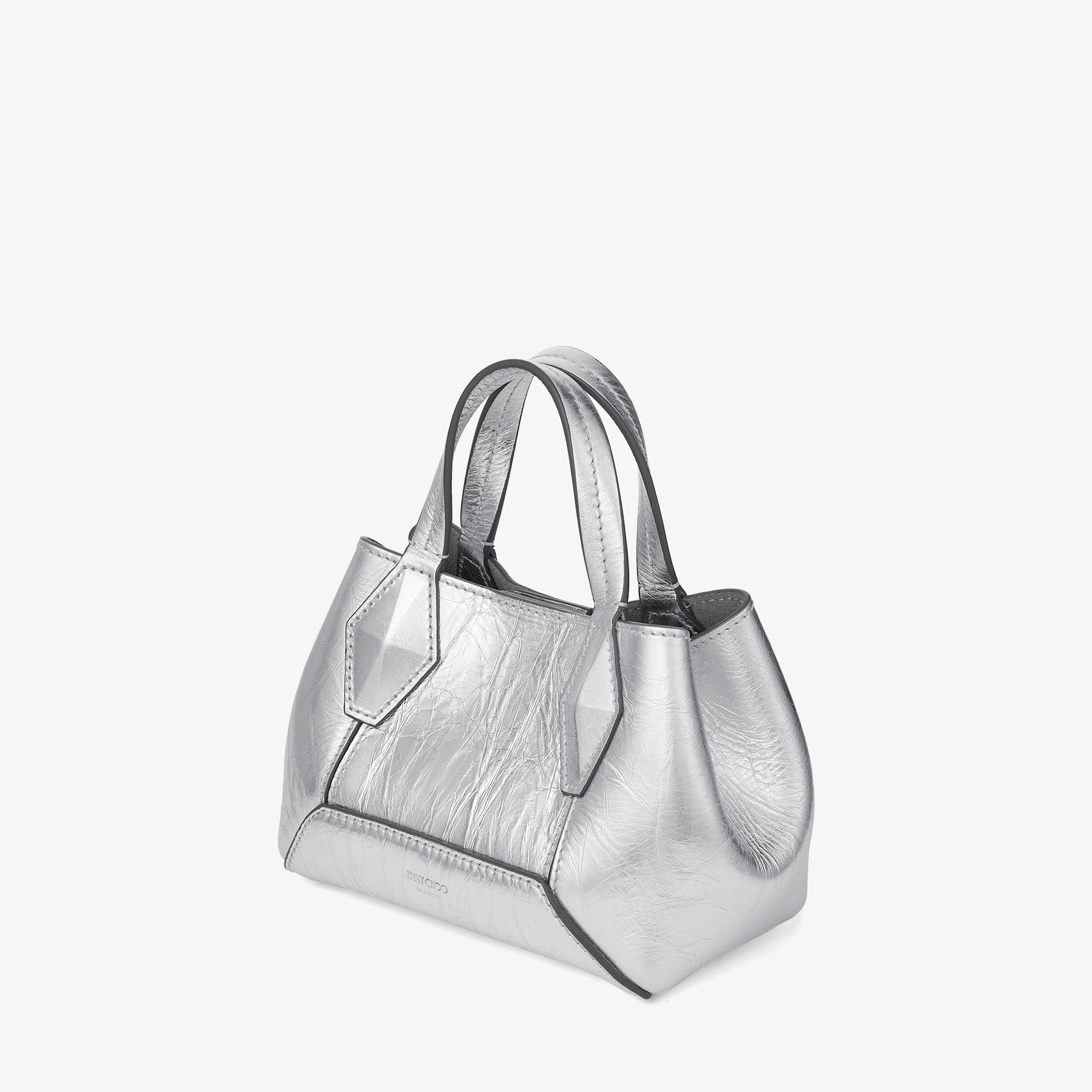 【送料込】 ダイヤモンドトート/XS | ビンテージメタリックレザー シルバー バッグ