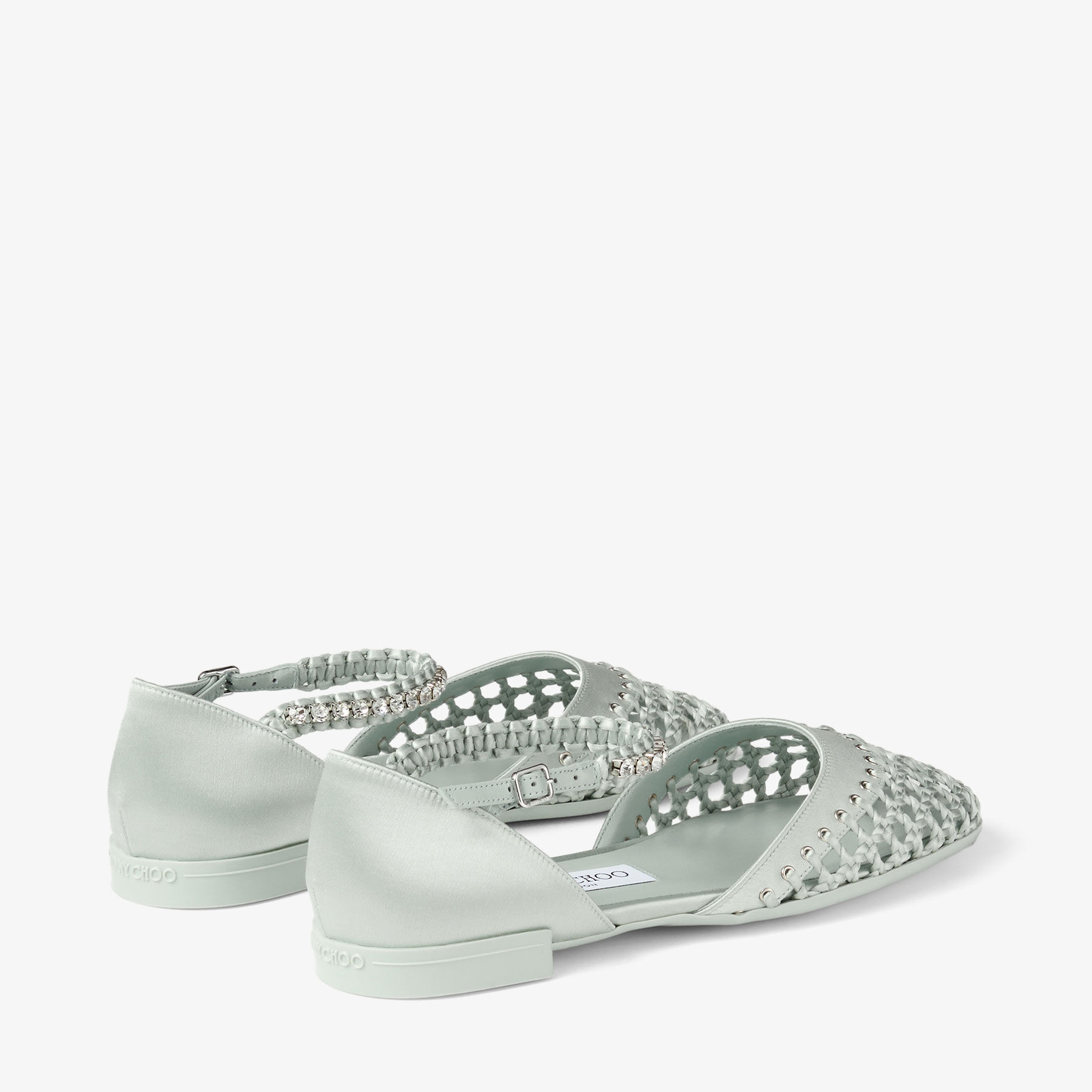 JIMMY CHOO☆ ディラ バレリーナ ブラック サテンクリスタル付き ディラ バレリーナ |クリスタル付き ブラック サテン・バレエ