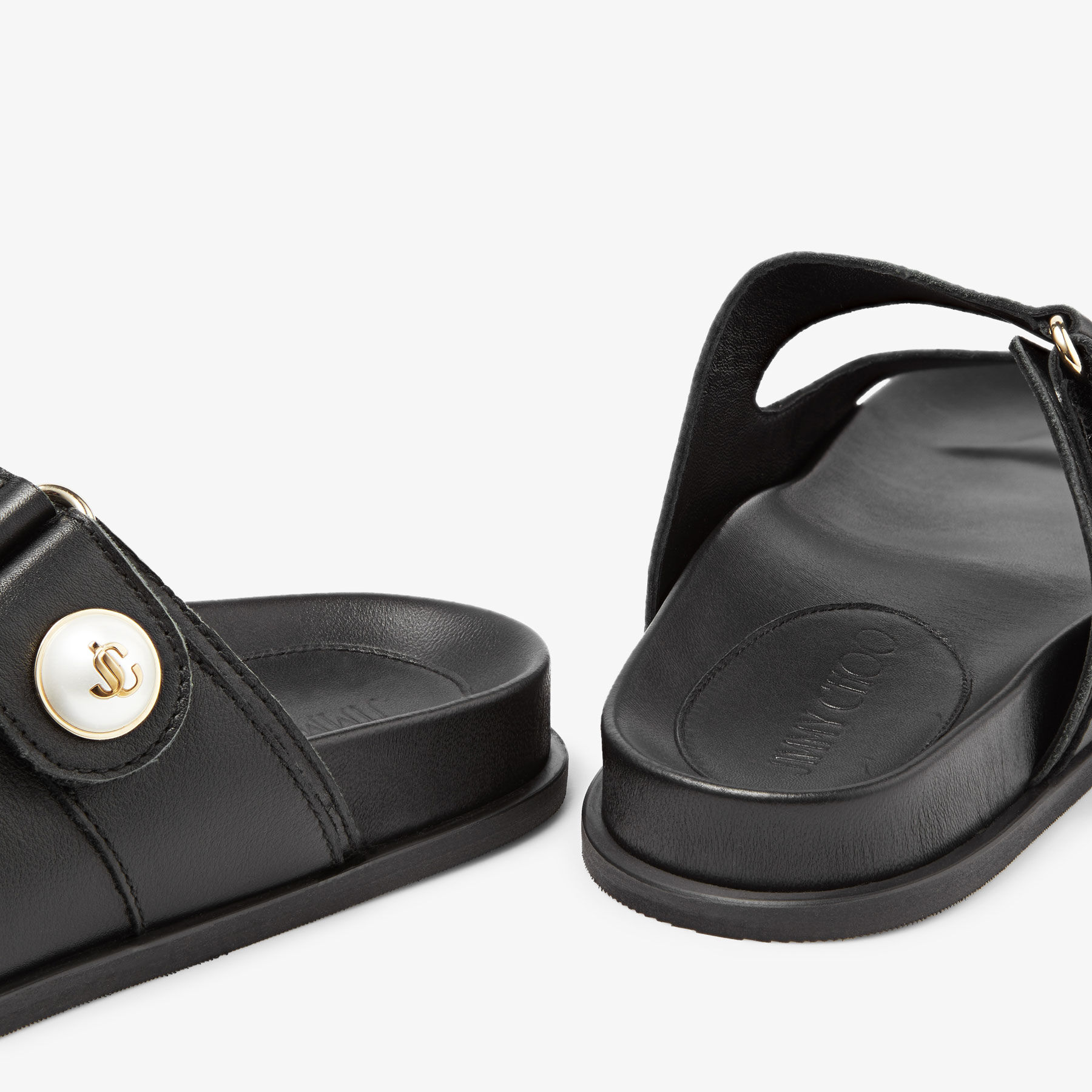 FAYENCE SANDAL | パール付き Black スムースレザー・フラット