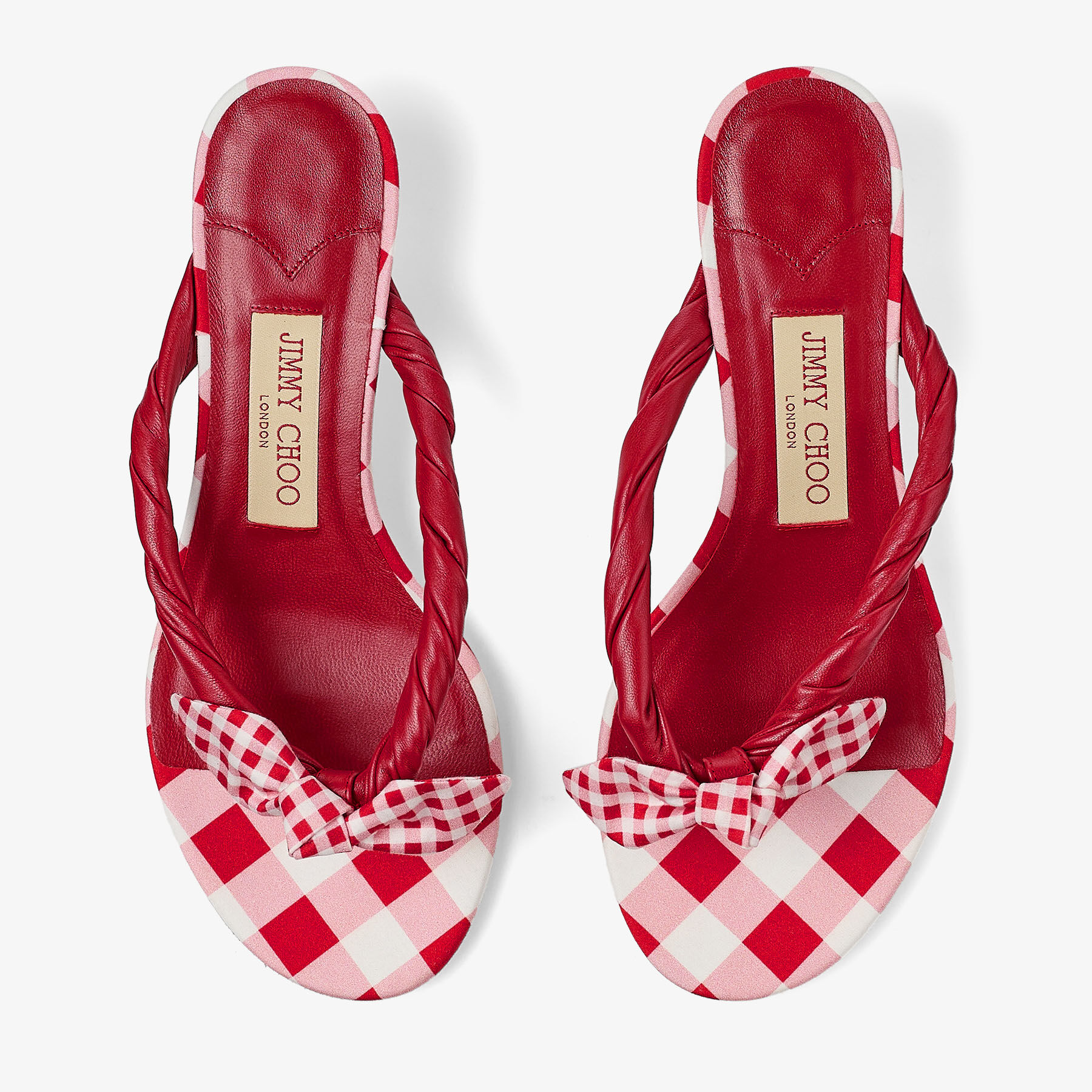JIMMY CHOO ミュールサンダル リス 35 | ルビーレッドミックス ギンガムコットン・ギンガムボウ付き