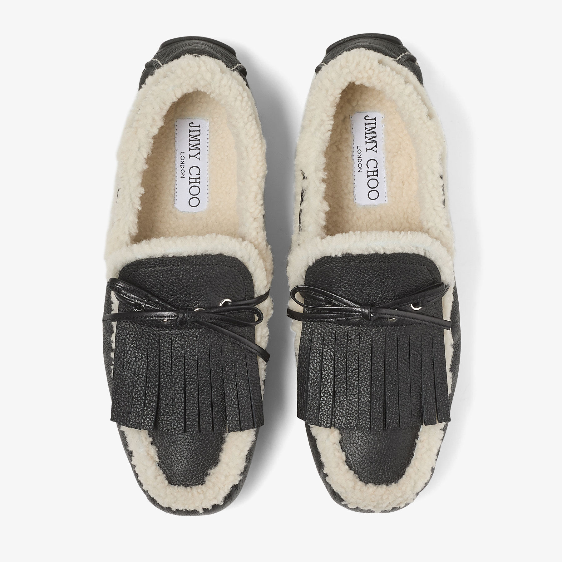 マノン M | ブラック タンブルドレザー・シアリング ローファー