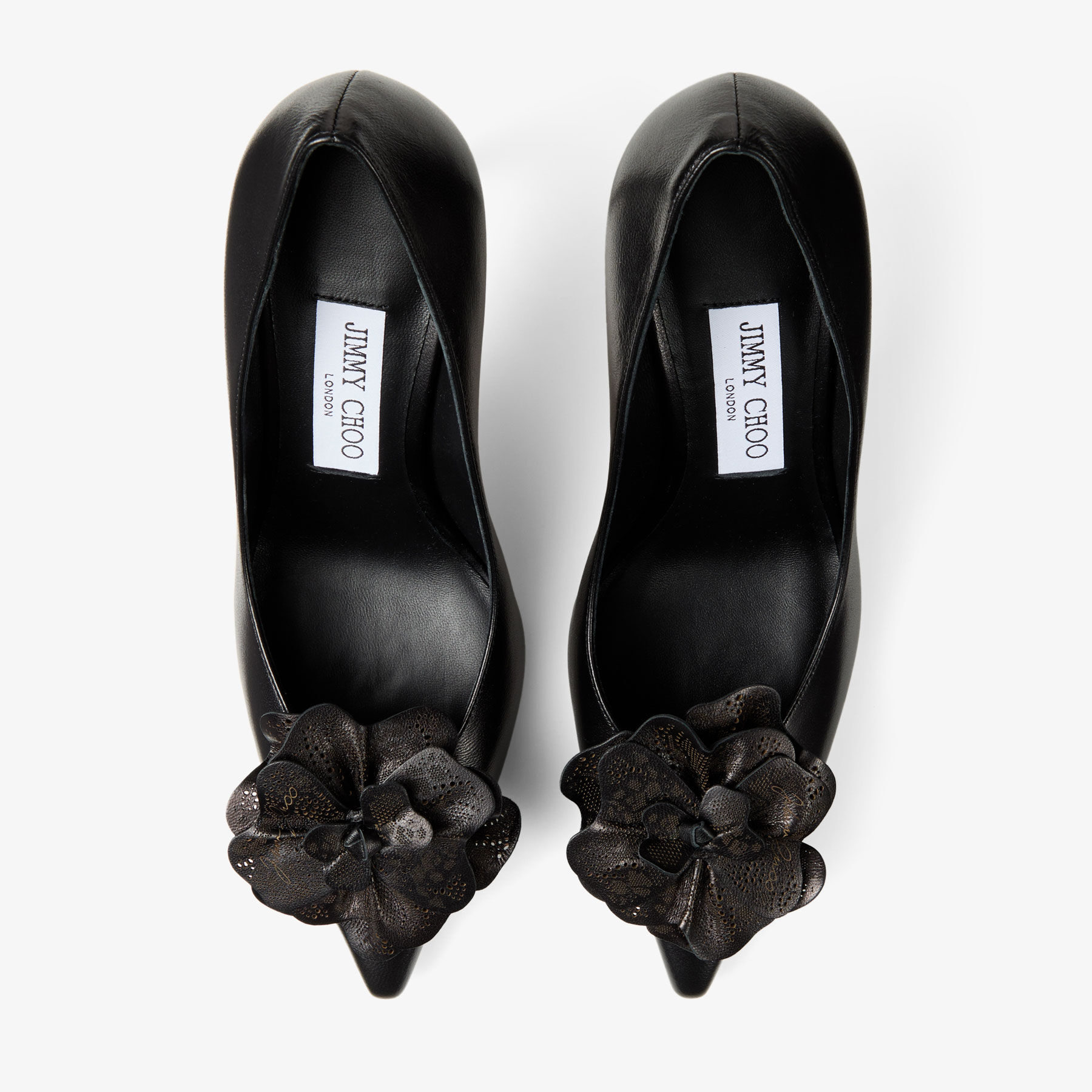 ミミ パンプ 85 | ブラック シャイニーナッパレザー・レースコサージュ