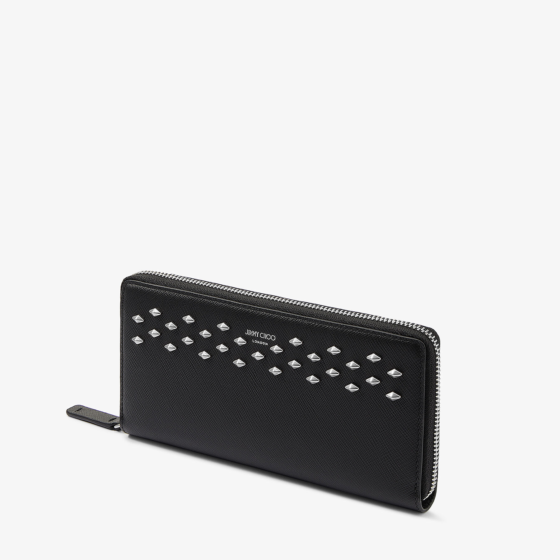 【24時間以内発送】JIMMY CHOO スタッズ レザーウォレット フェリックス |ブラック テクスチャードレザー シグネチャーの