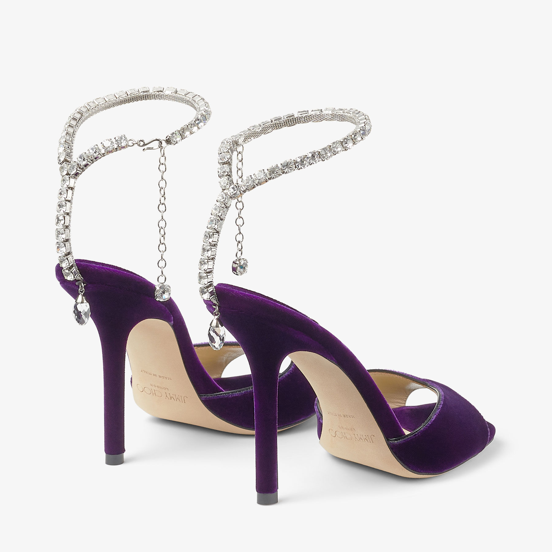 *JIMMY CHOO* SAEDA スエード サンダル Saeda Sandal 100 | Cassis Velvet Sandals with Crystal