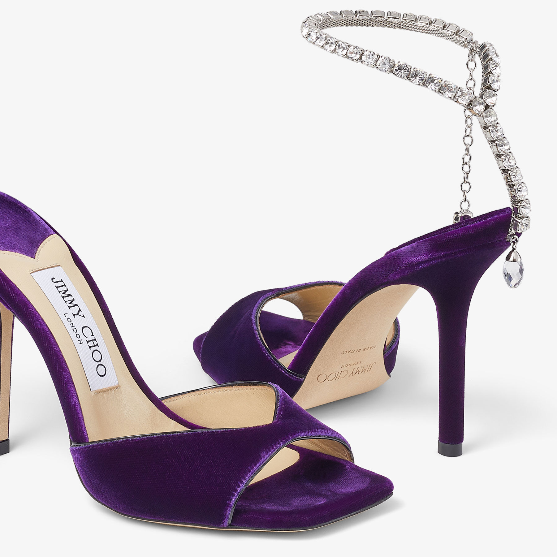 Saeda Sandal 100 | Cassis Velvet Sandals with Crystal
