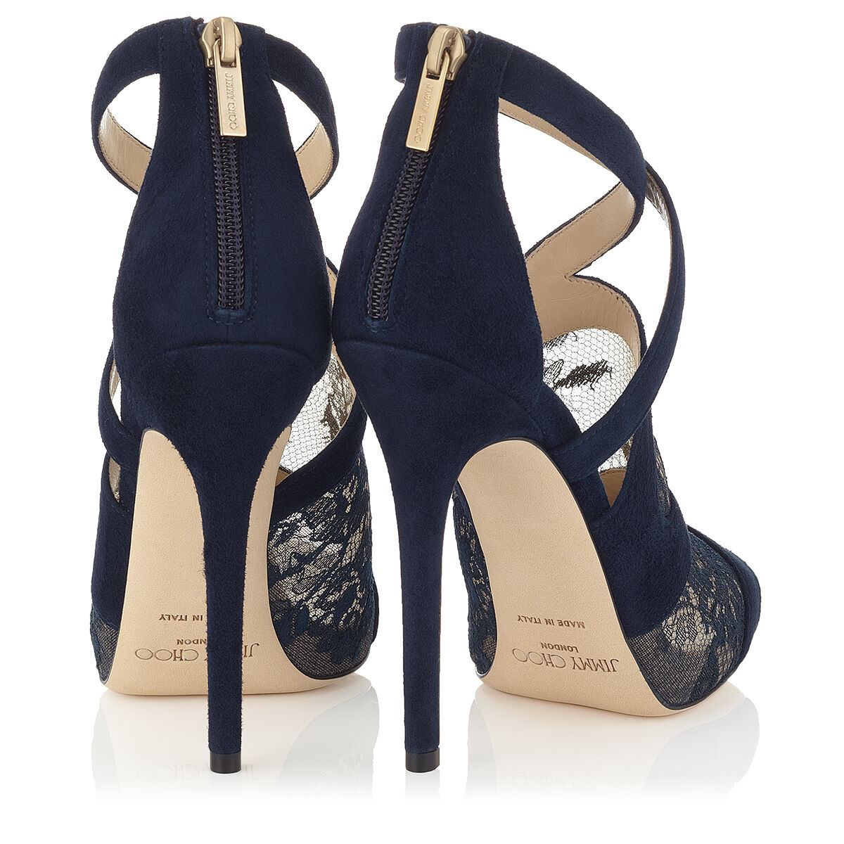 Navy Lace and Suede Peep Toe Sandals | Vantage | Pre Fall 14