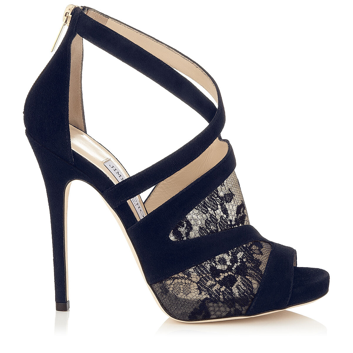 Navy Lace and Suede Peep Toe Sandals | Vantage | Pre Fall 14