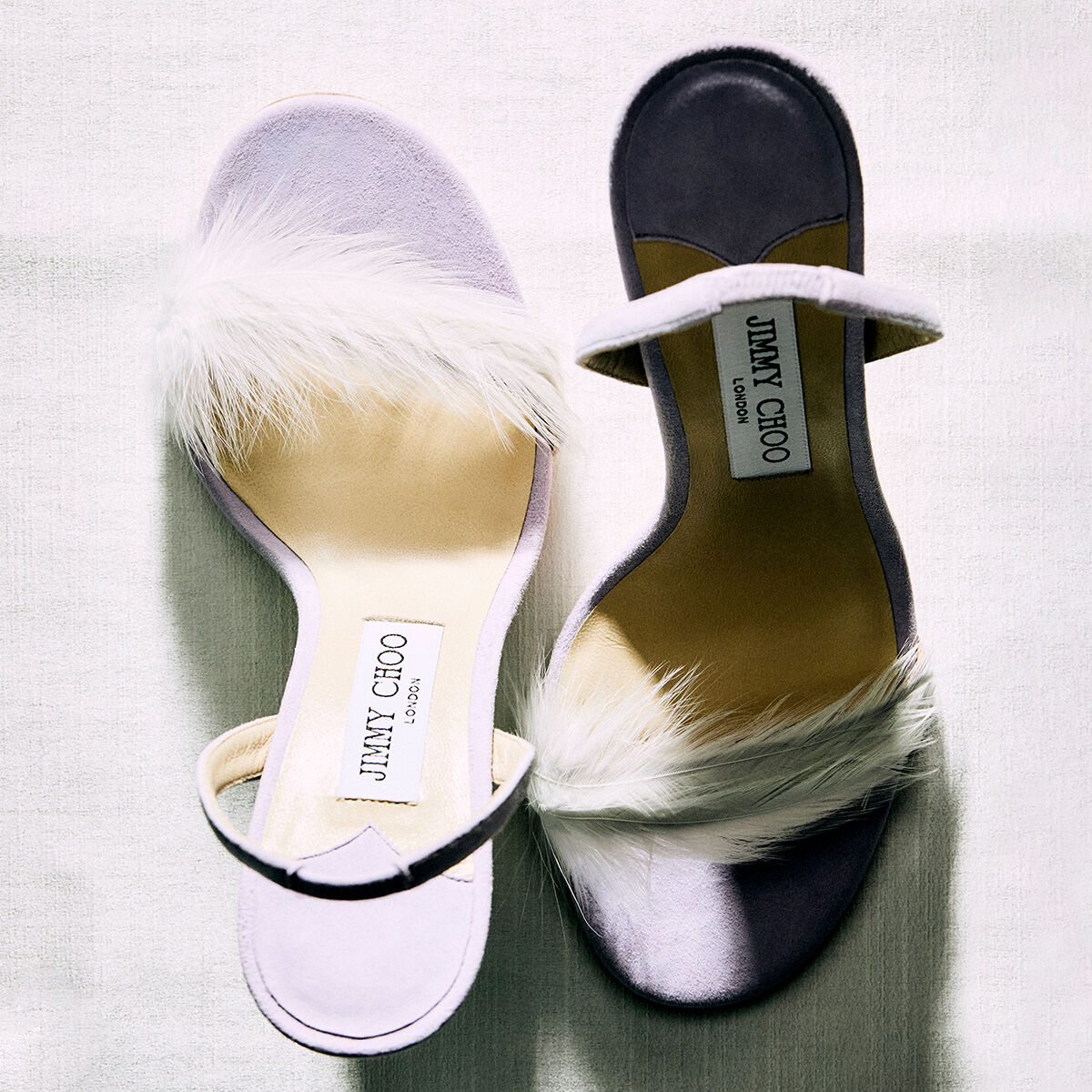 72138” | Lilac Suede Sandal with Feather Embellishment