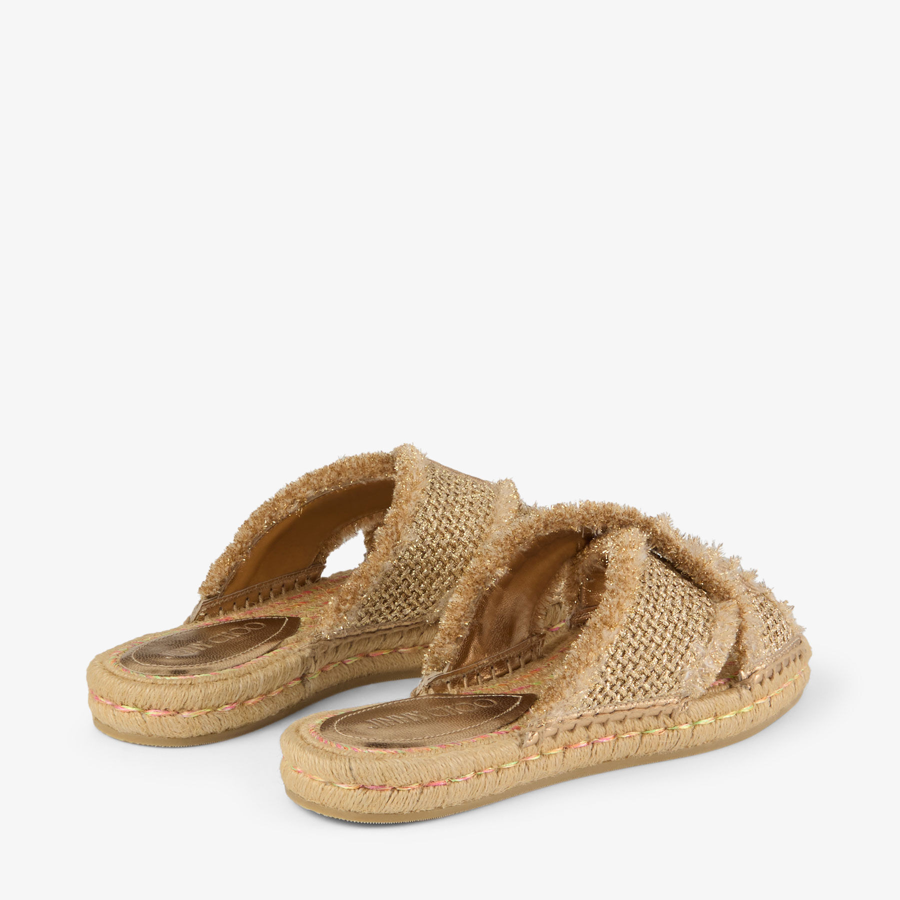 Aciel Sandal Flat | Gold Woven Fabric Sandals | JIMMY CHOO