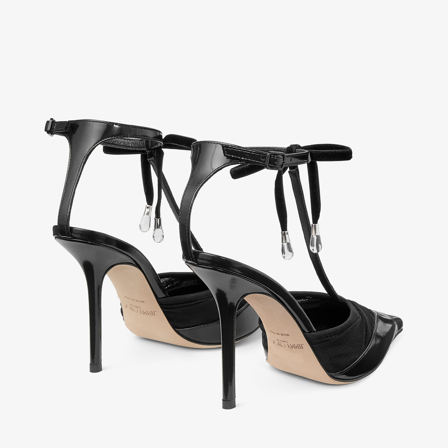 Afia Mesh 100 | Black Spazzolato and Ruched Tulle Pumps | JIMMY CHOO