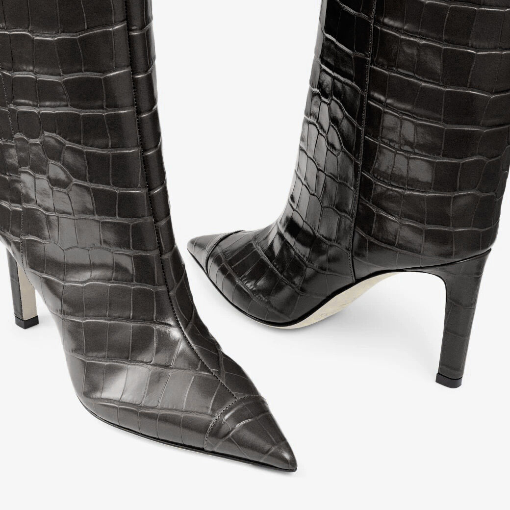 ロングブーツ JIMMY CHOO AZZIE KB 85 CROC EMBOSSED LONG BOOTS ALIZZE KB 85 | Tan Croc-Embossed Leather Knee-High Boots