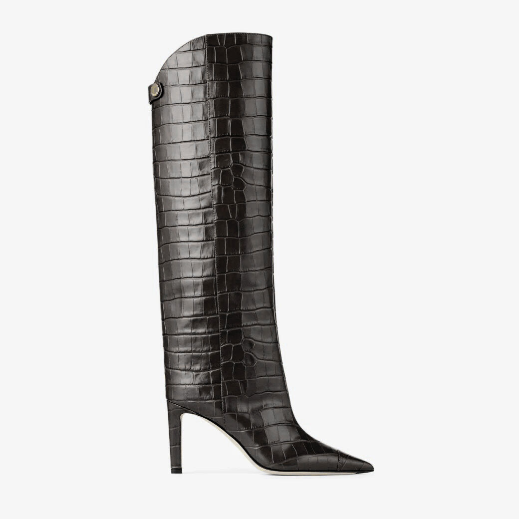 ロングブーツ JIMMY CHOO AZZIE KB 85 CROC EMBOSSED LONG BOOTS ALIZZE KB 85 | Tan Croc-Embossed Leather Knee-High Boots