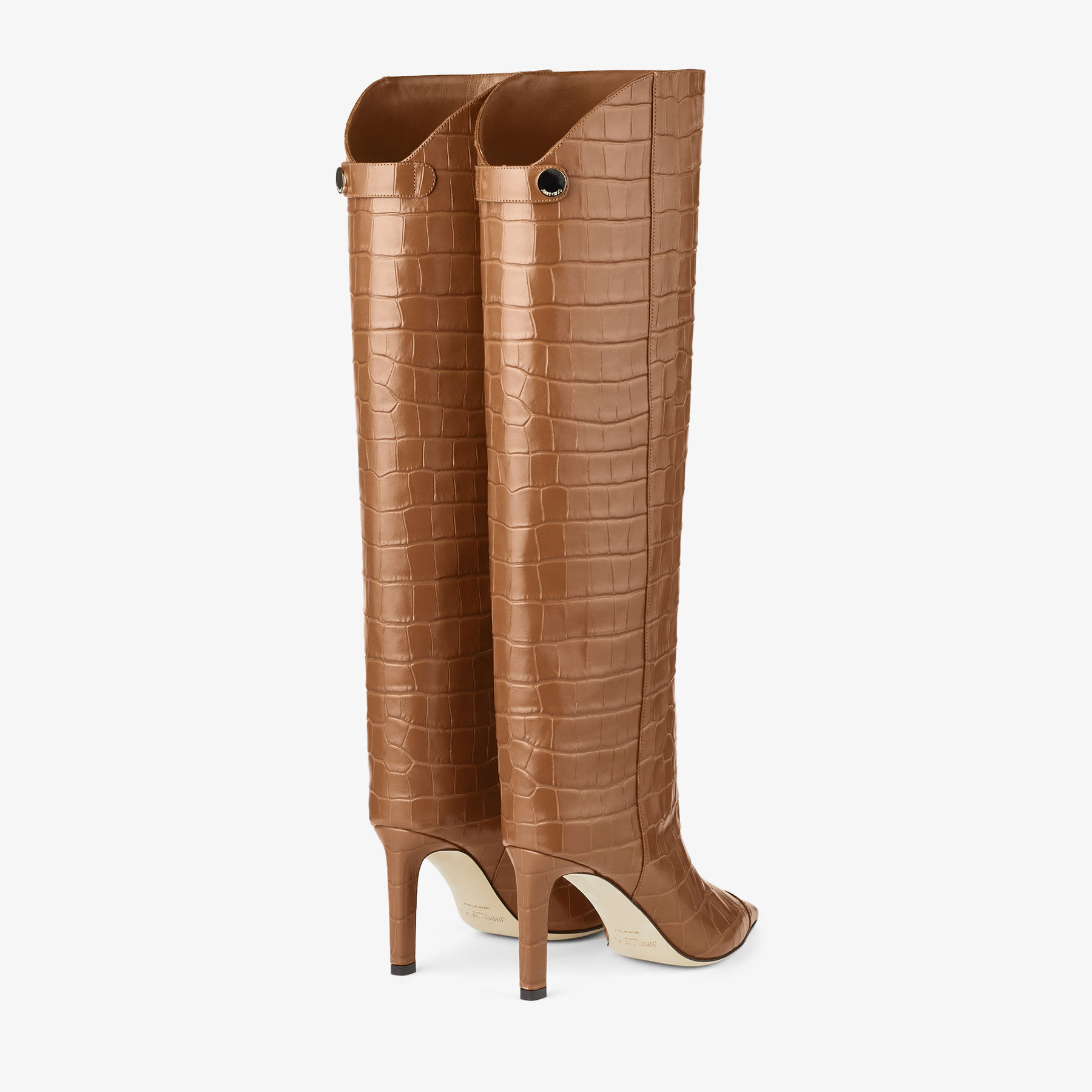 ロングブーツ JIMMY CHOO AZZIE KB 85 CROC EMBOSSED LONG BOOTS ALIZZE KB 85 | Tan Croc-Embossed Leather Knee-High Boots