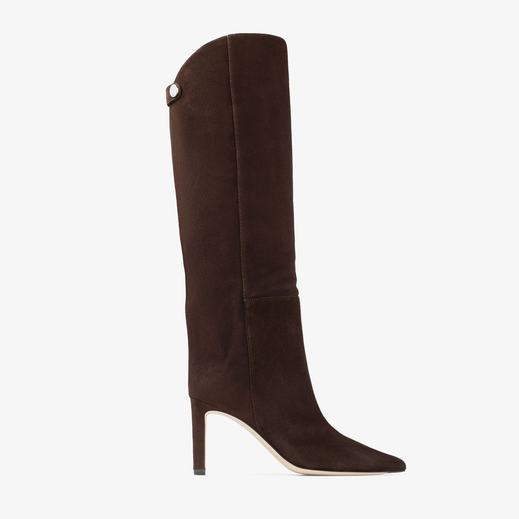 Alizze Knee Boot 85 | Chocolate Suede Knee High Boots | JIMMY CHOO