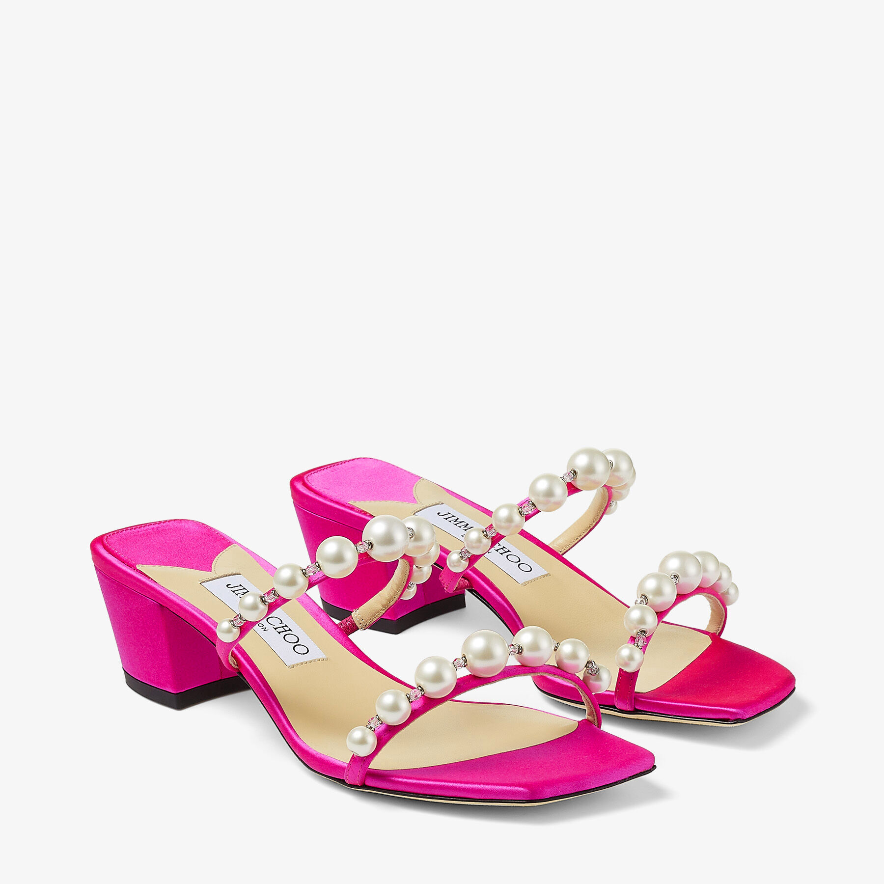 Fuchsia Satin Mules with Pearl Embellishment | AMARA 45