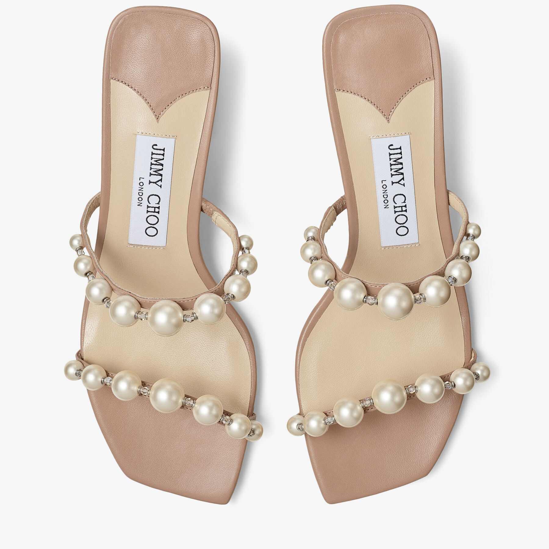 Ballet Pink Nappa Leather Mules with Pearl Embellishment