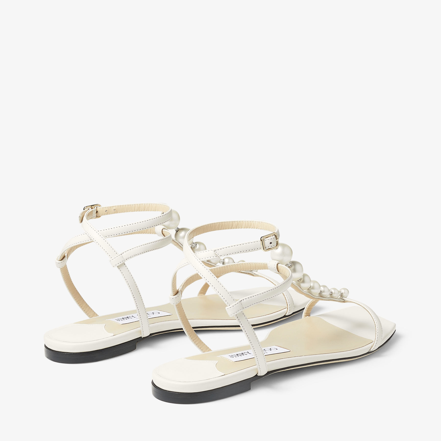 AMARI FLAT | Latte Nappa Leather Flat Sandals with Pearls