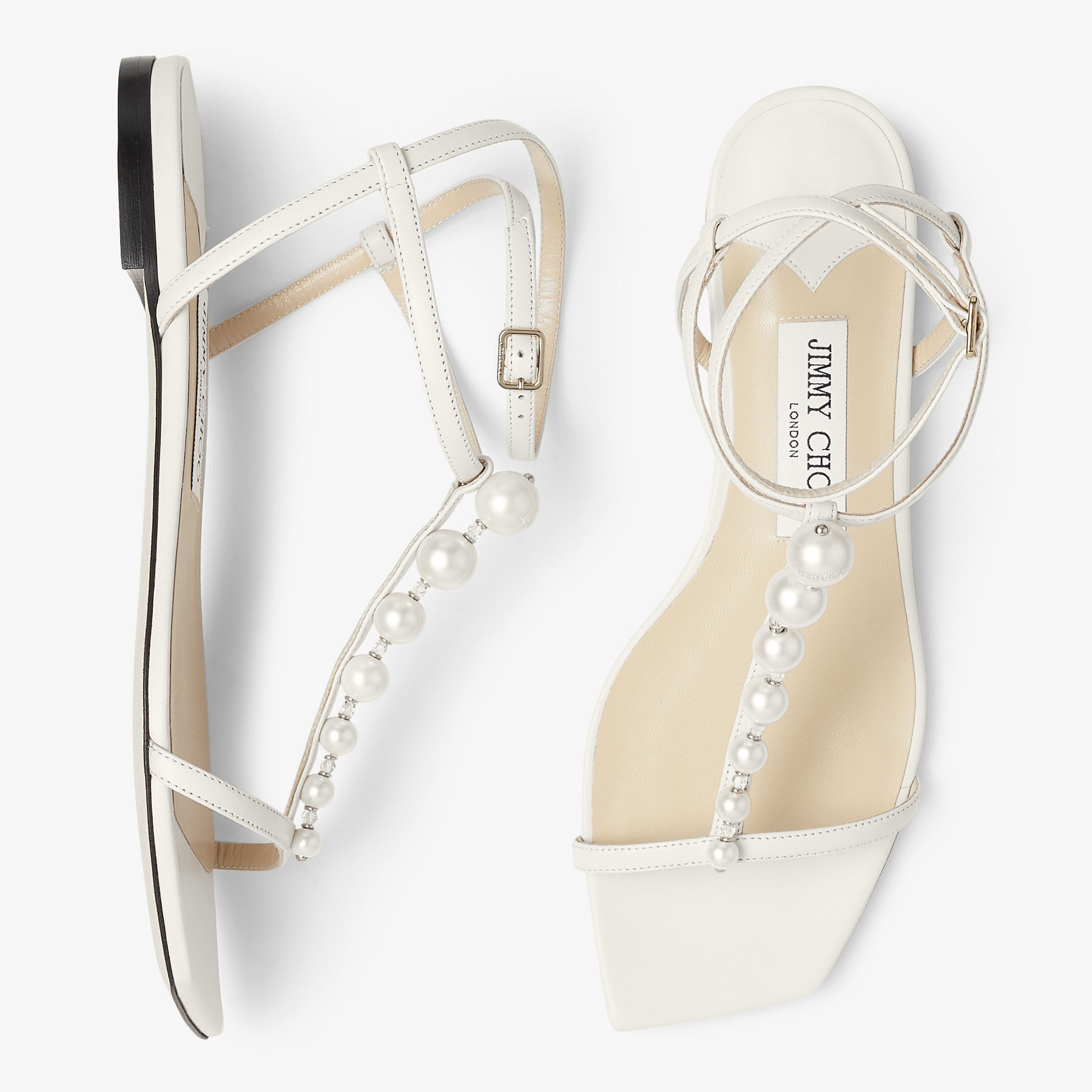 お洒落パール★Jimmy Choo AMARA 45 レザー ミュール LATTE Champagne Shimmer Suede Mules with Pearl Embellishment