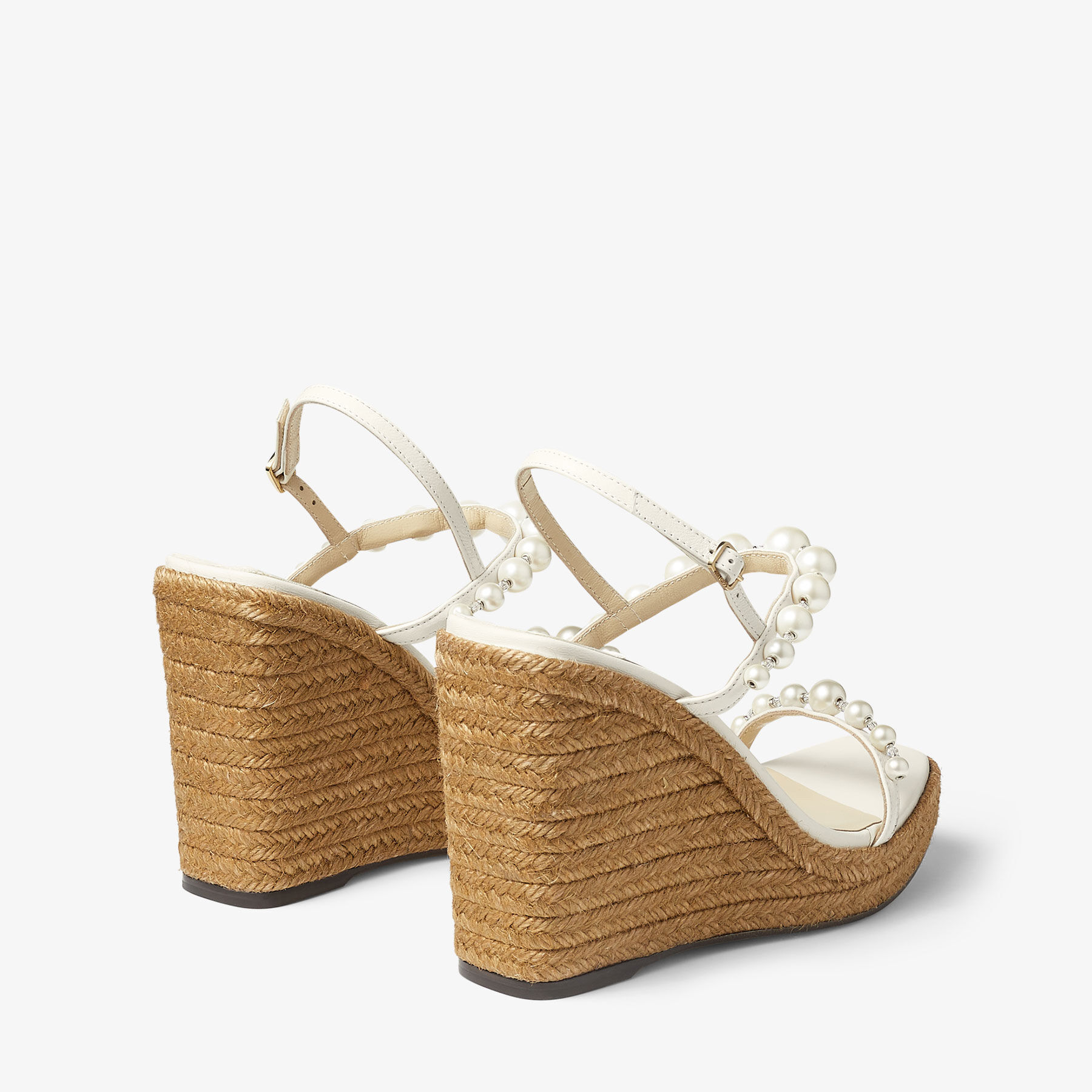 AMATUUS 110 | Latte Nappa Latte Wedge Sandals with Pearls