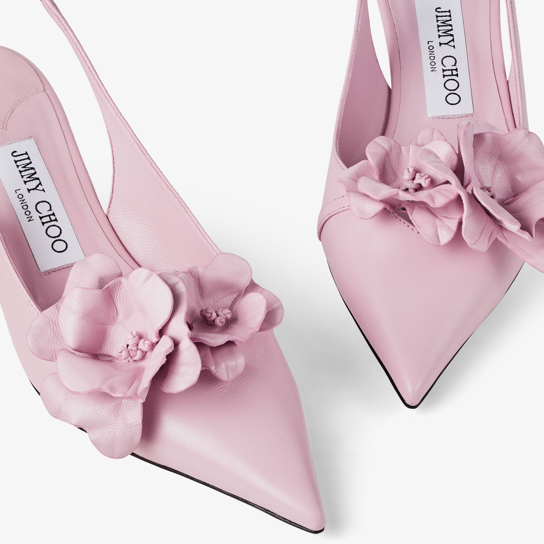 パンプス JIMMY CHOO AMITA FLOWER NAPPA LEATHER SINGLE BACK PUMPS AMITA/FLOWERS 45 | Latte Nappa Leather Sling Back Pumps with