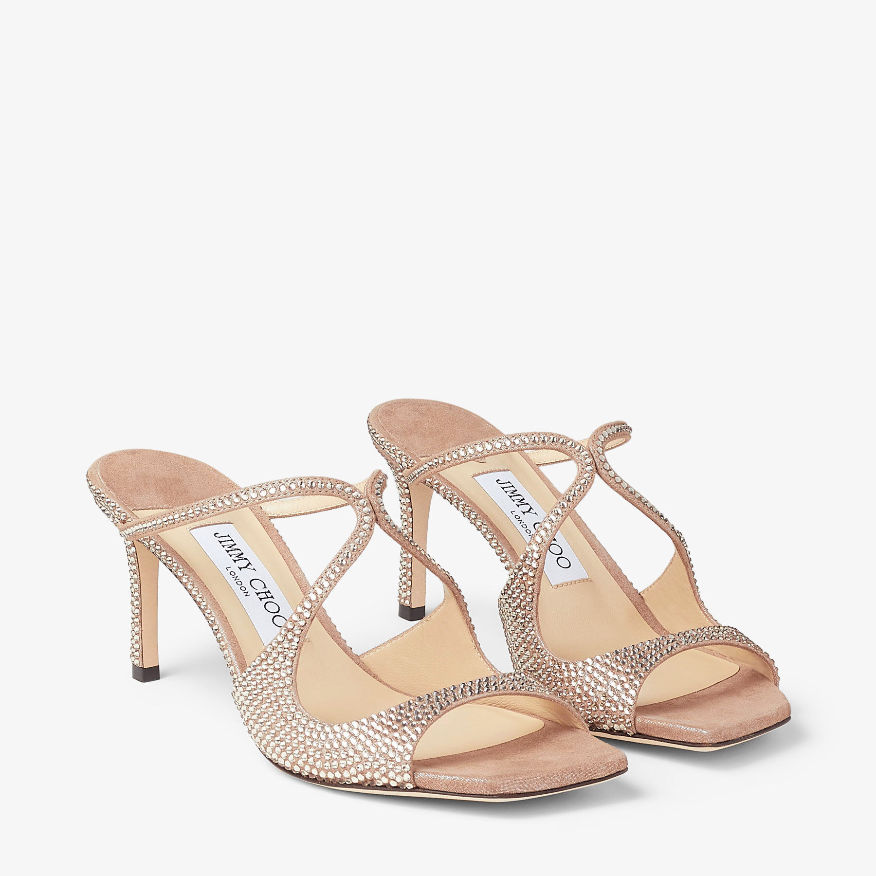 ANISE 75 | Honey Gold Suede Mules with Crystals | JIMMY CHOO