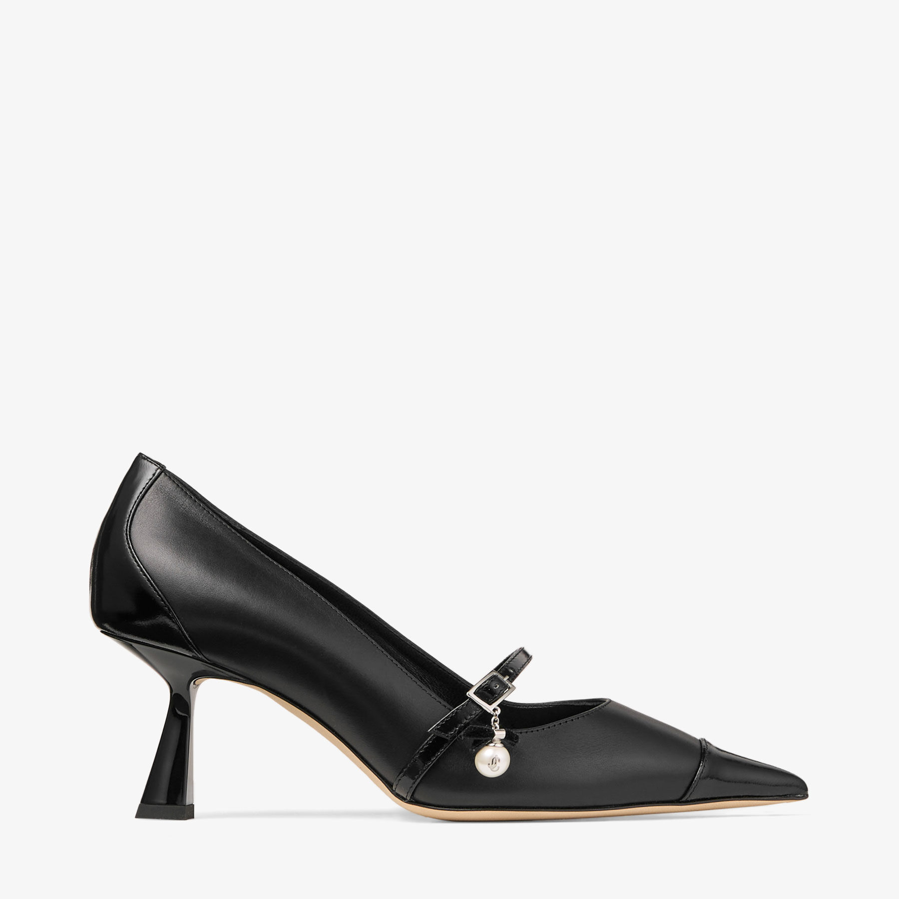 Aren Pump 65 | Black Panache Leather Pumps with Pearl Charm