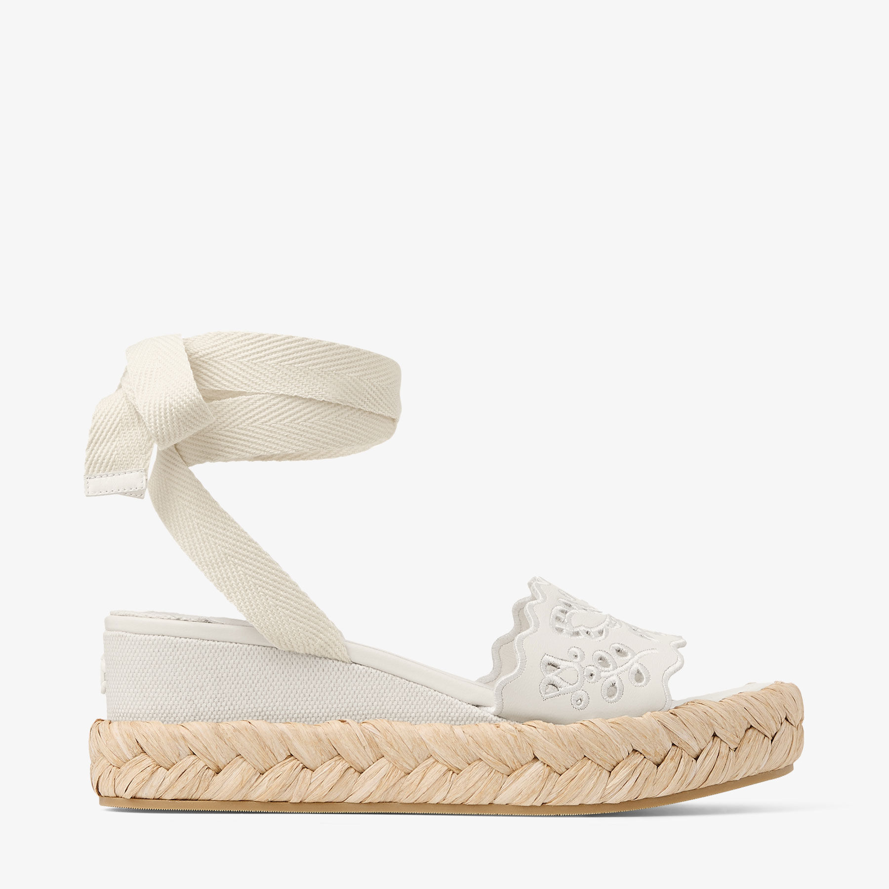 JIMMY CHOO/ ARLEE WEDGE 60 サンダル 刺繍 ウェッジソール Arlee Wedge 60 |Latte Canvas Wedge Sandal with Sangallo