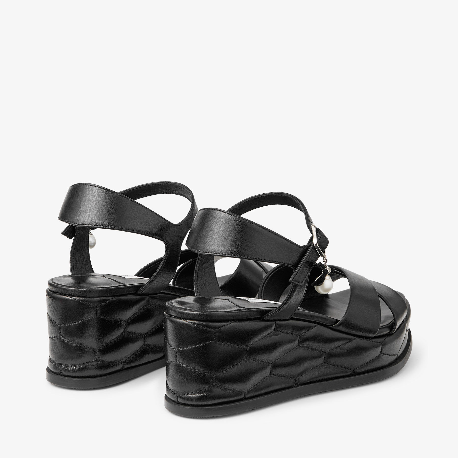 Astra Wedge 60 |Black Nappa Leather Sandal Wedge with Pearl