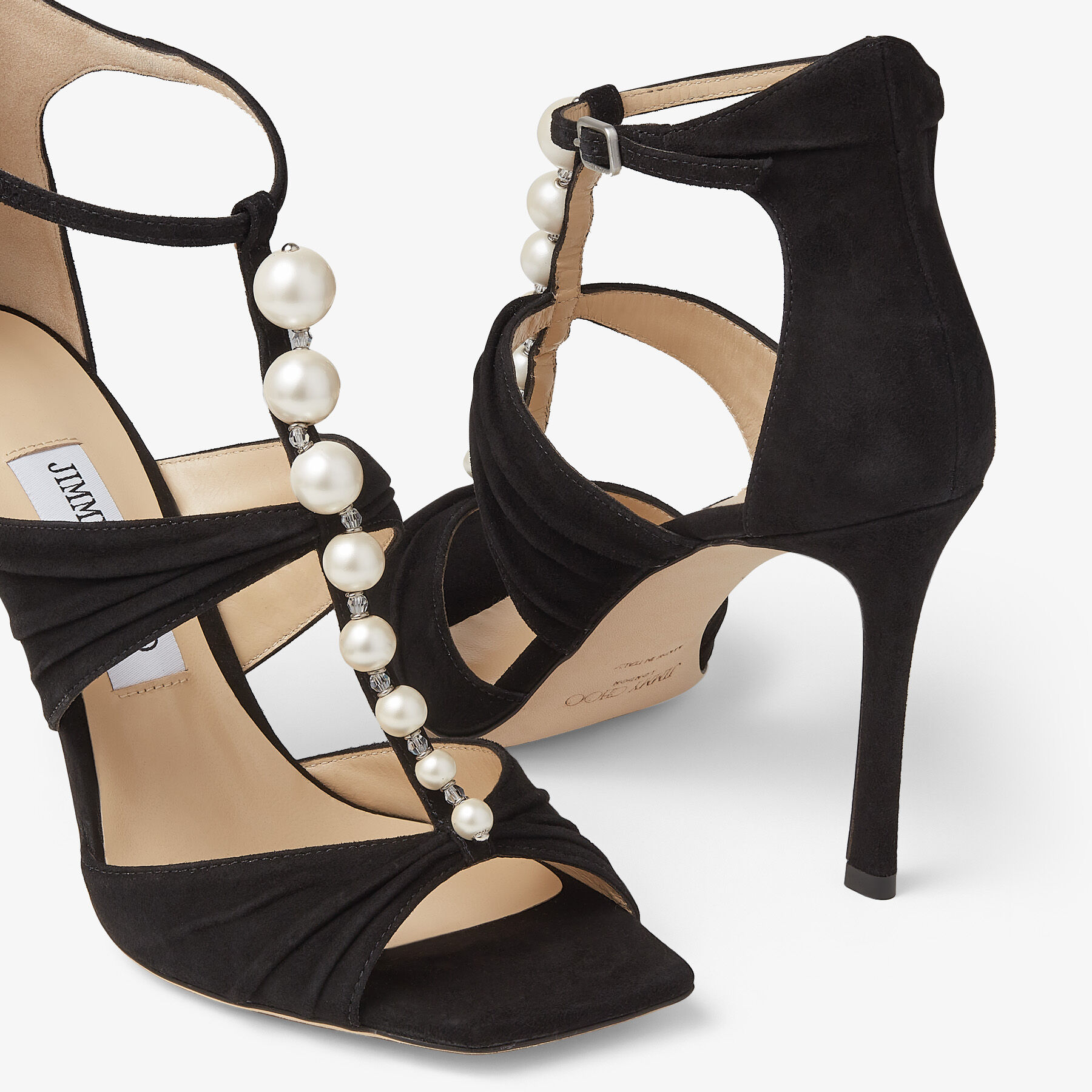 ゴージャス★Jimmy Choo AURA 95 パール装飾 スエード サンダル ゴージャス☆Jimmy Choo AURA 95 パール装飾 スエード サンダル