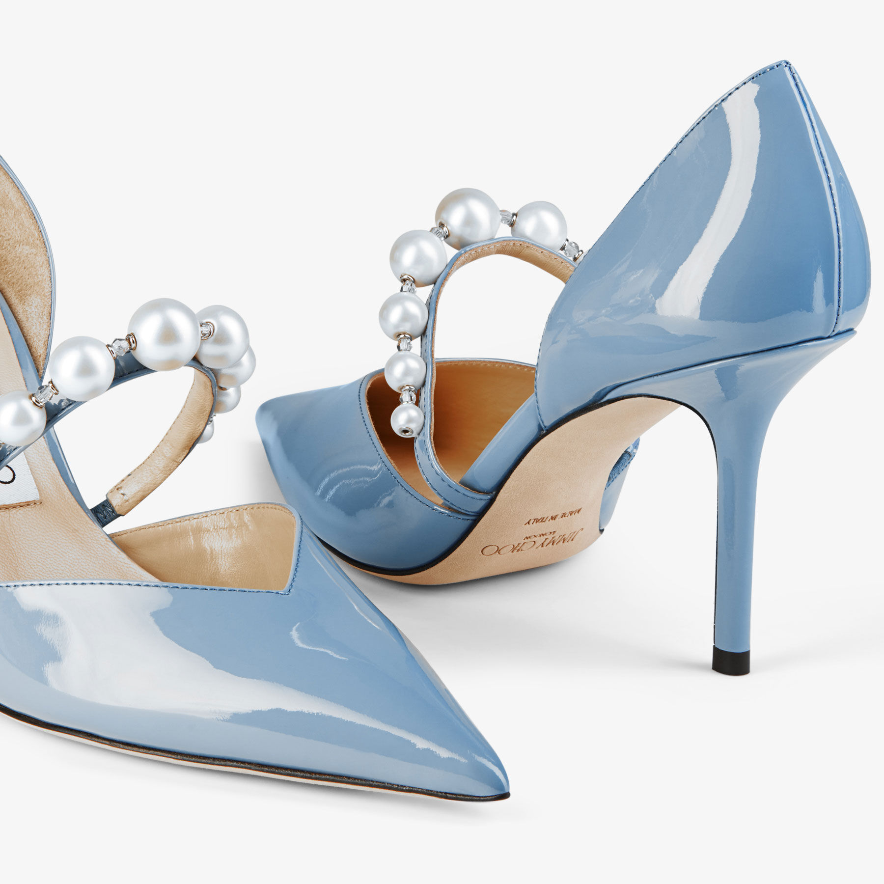 AURELIE 85 | Smoky Blue Patent Leather Pointed Pumps with AURELIE 85 | Smoky Blue Patent Leather Pointed Pumps with
