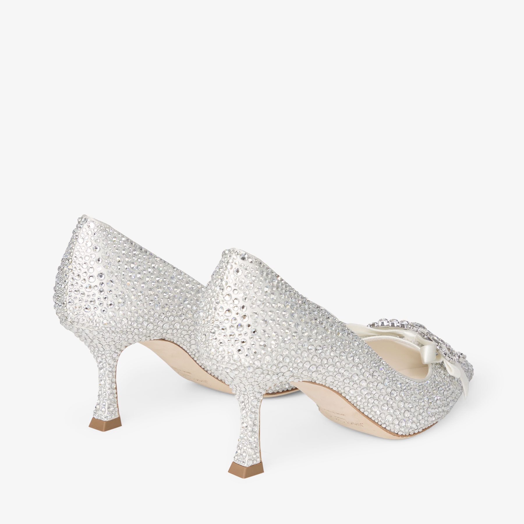 Auria 70 | Ivory Satin Crystal Hotfix Pumps with Satin and Crystal