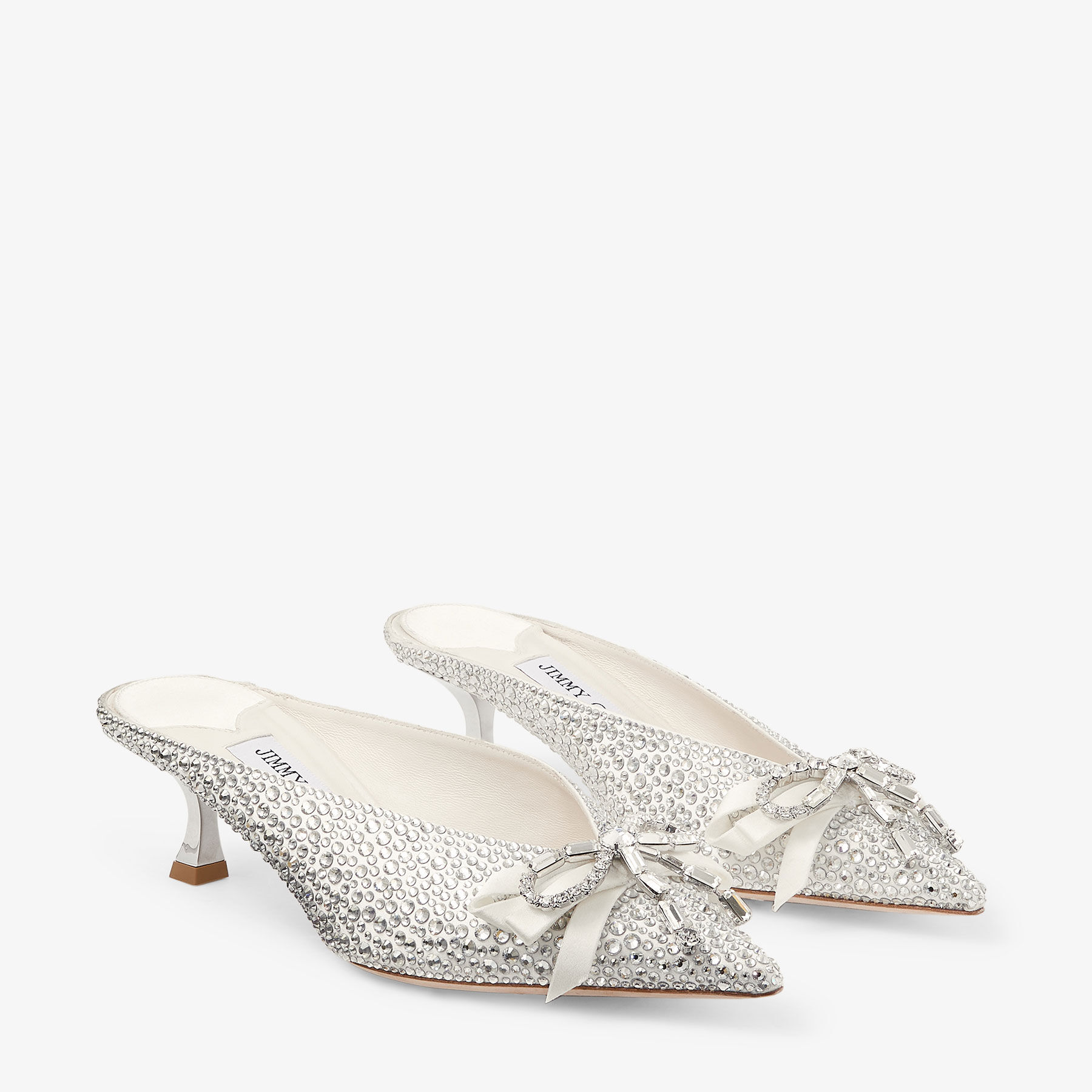 Auria Mule 50 | Ivory Satin and Princess Crystal Hotfix Mules with