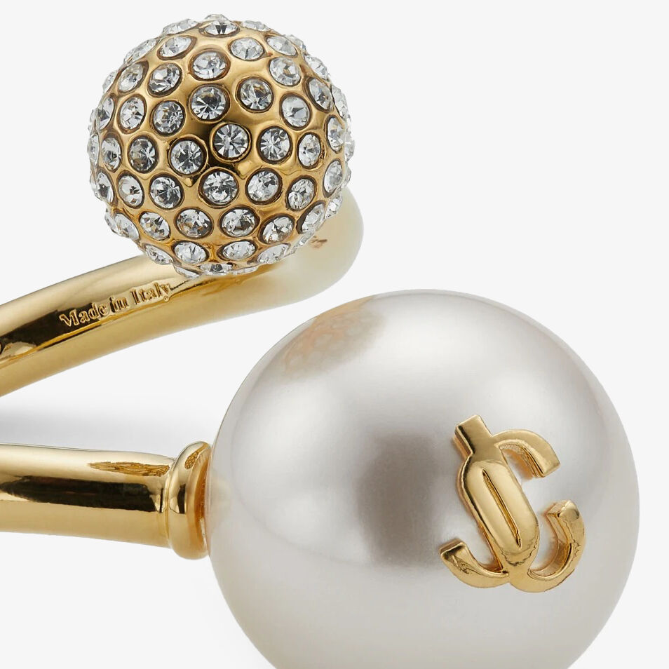 アクセサリーその他 JIMMY CHOO Woman Jewel Gold AURIRINGJIQ GOLD/WHITE/CRYSTAL AURI EARRING | Gold-Finish Metal Pearl and Crystal Earrings