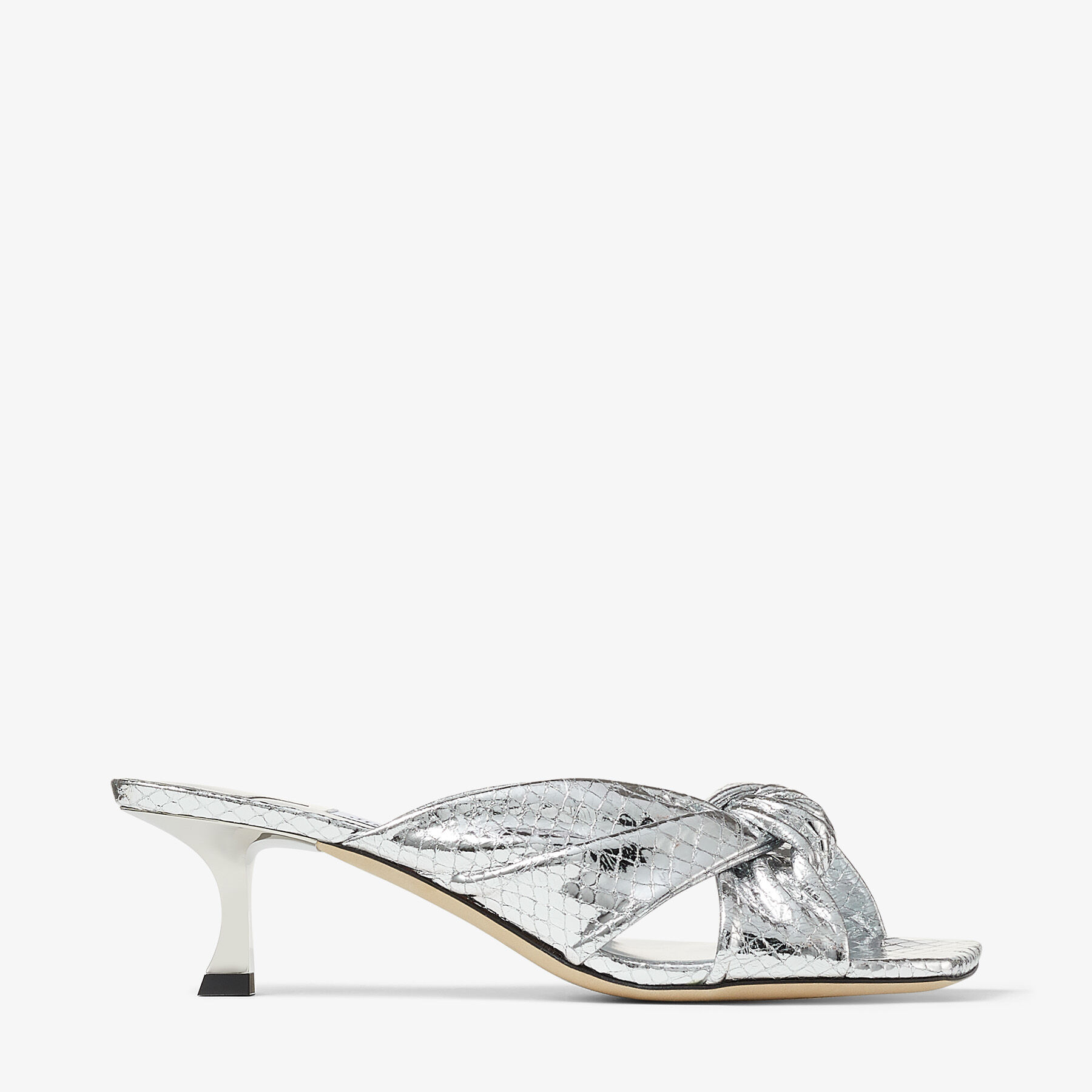 サンダル・ミュール JIMMY CHOO AVENUE50 CANDY WRAP SANDAL Silver Candy Wrap Leather Mules | AVENUE 50 | Summer 2022
