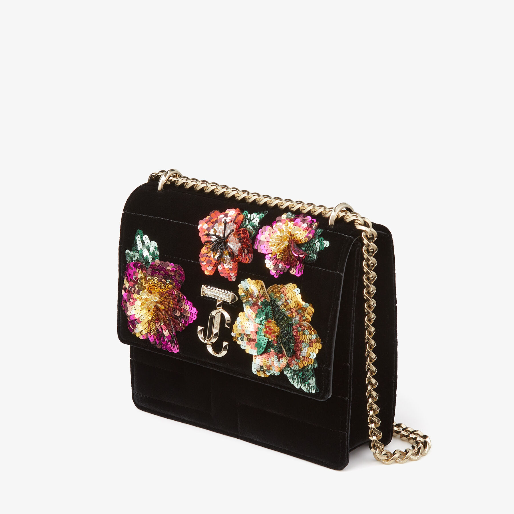 AVENUE QUAD | Black Avenue Velvet Shoulder Bag with Sequin