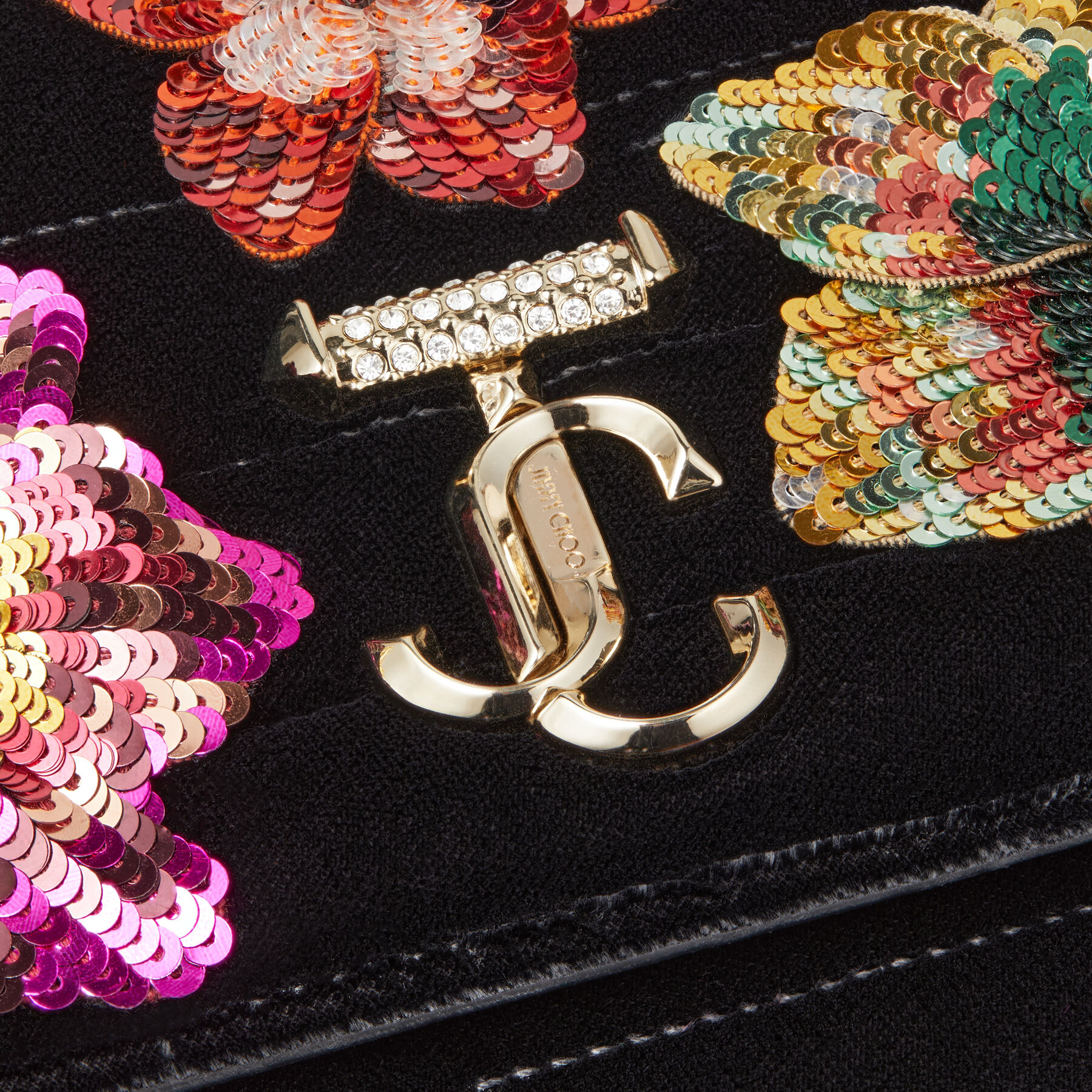 AVENUE QUAD | Black Avenue Velvet Shoulder Bag with Sequin