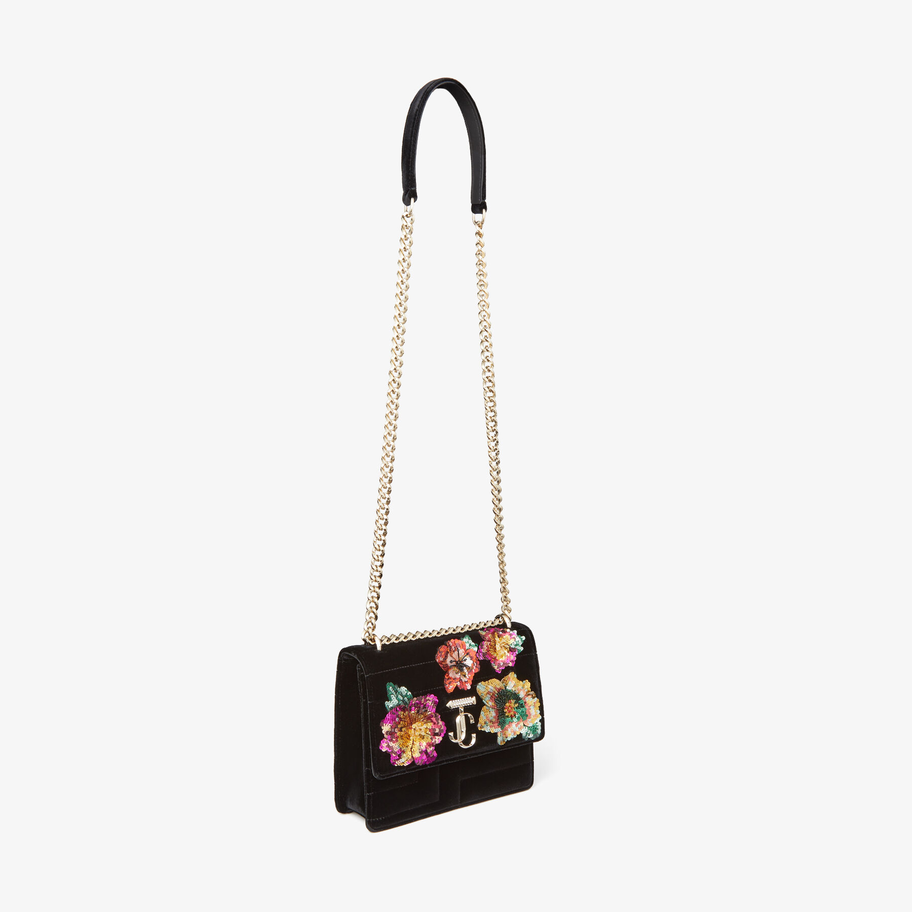 AVENUE QUAD | Black Avenue Velvet Shoulder Bag with Sequin