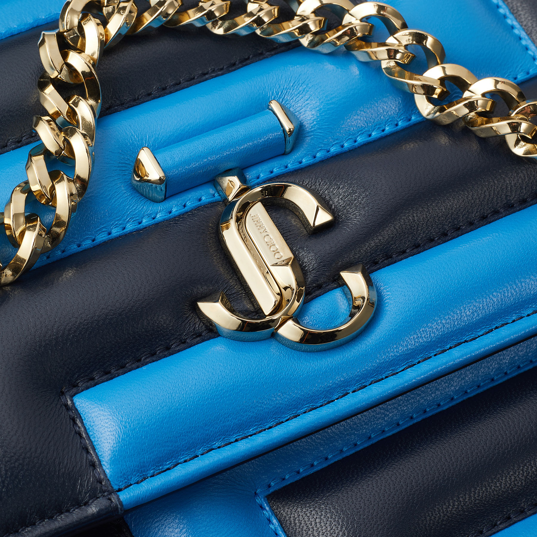 Jimmy Choo Avenue Quad ショルダーバッグ ネイビー/スカイ Avenue Quad | Navy and Sky Avenue Nappa Leather Shoulder Bag