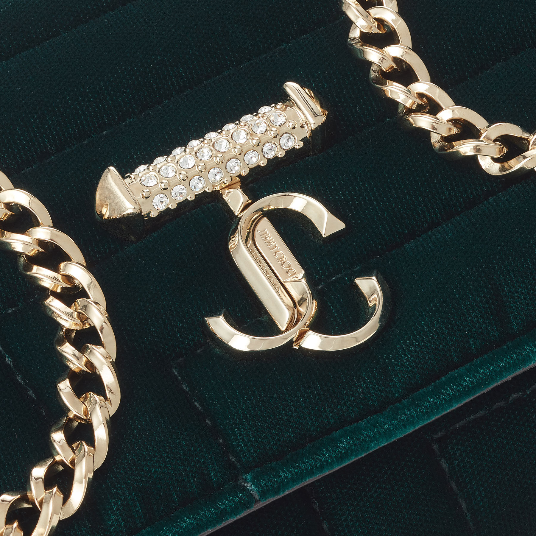 70%オフセールJIMMY CHOO AVENUE QUILTED VELVET CHAIN WALLET AVENUE WALLET/CHAIN | Dark Green Avenue Velvet Wallet with