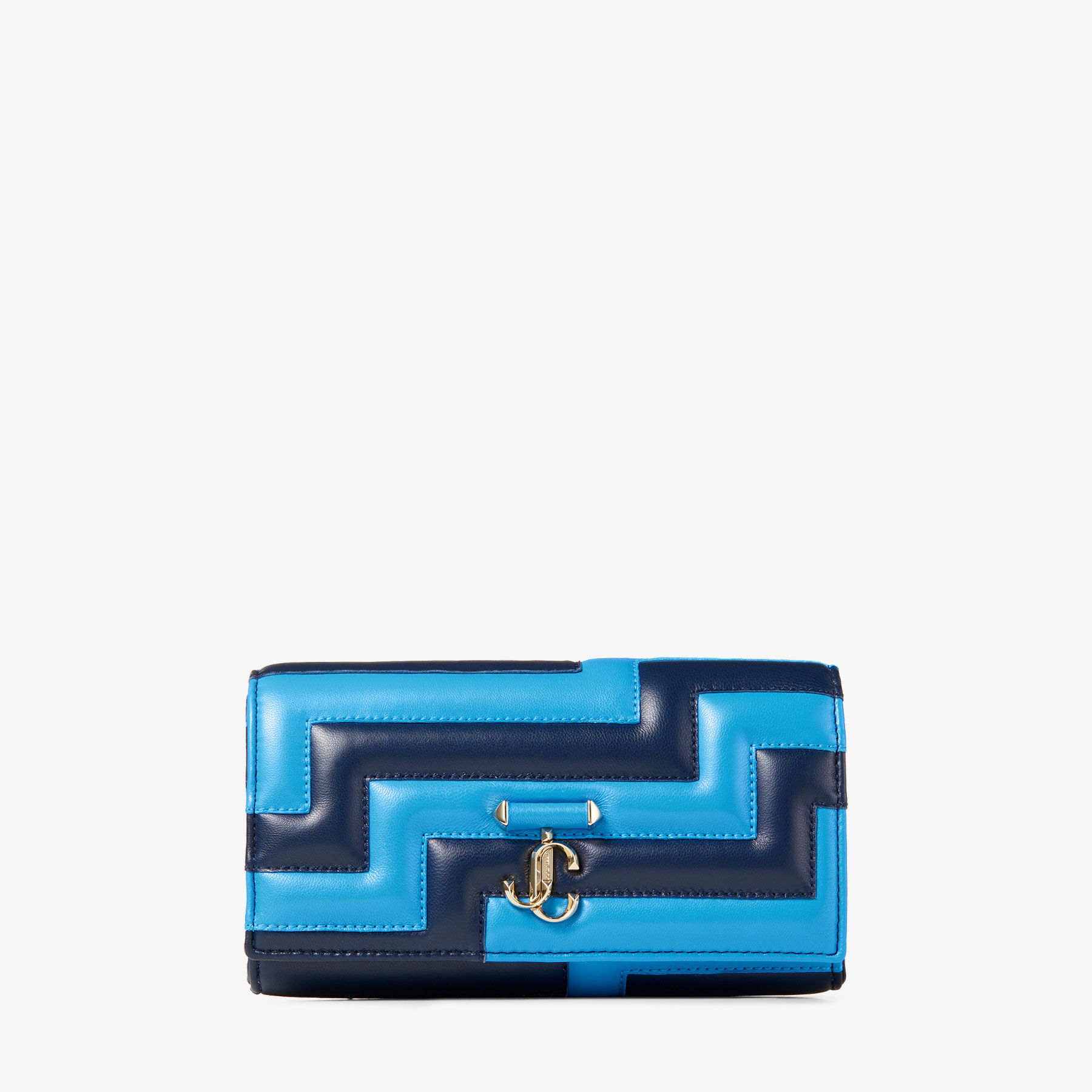 Jimmy Choo Avenue Wallet Chain 長財布 ネイビー/スカイ AVENUE WALLET/CHAIN | Black Leather Wallet with Pearl Strap