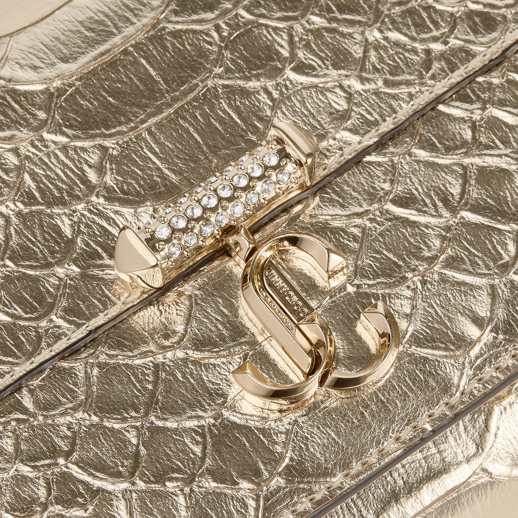 AVENUE WALLET W/CHAIN |Champagne Metallic Snake Printed