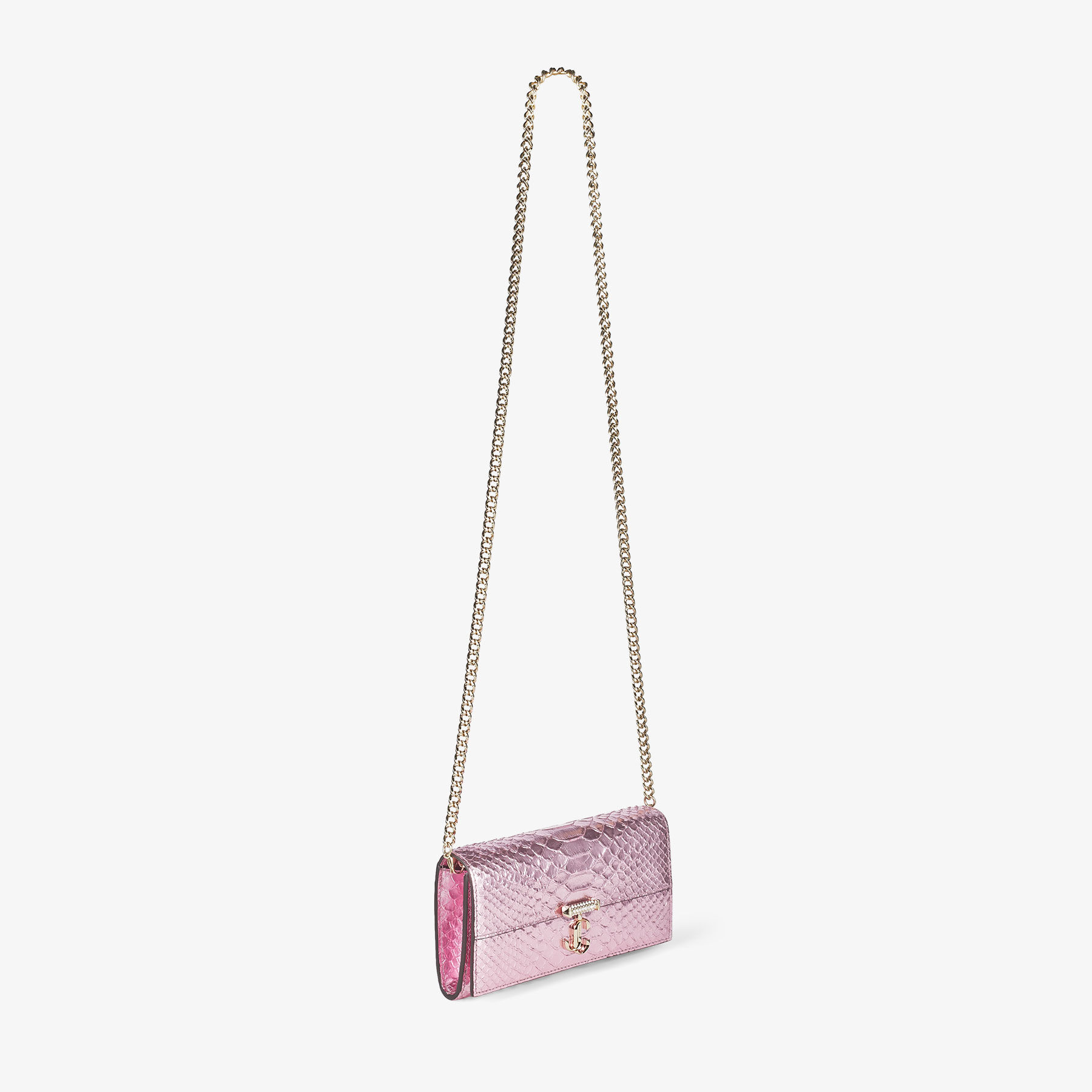 AVENUE WALLET W/CHAIN |Candy Pink Metallic Snake Printed
